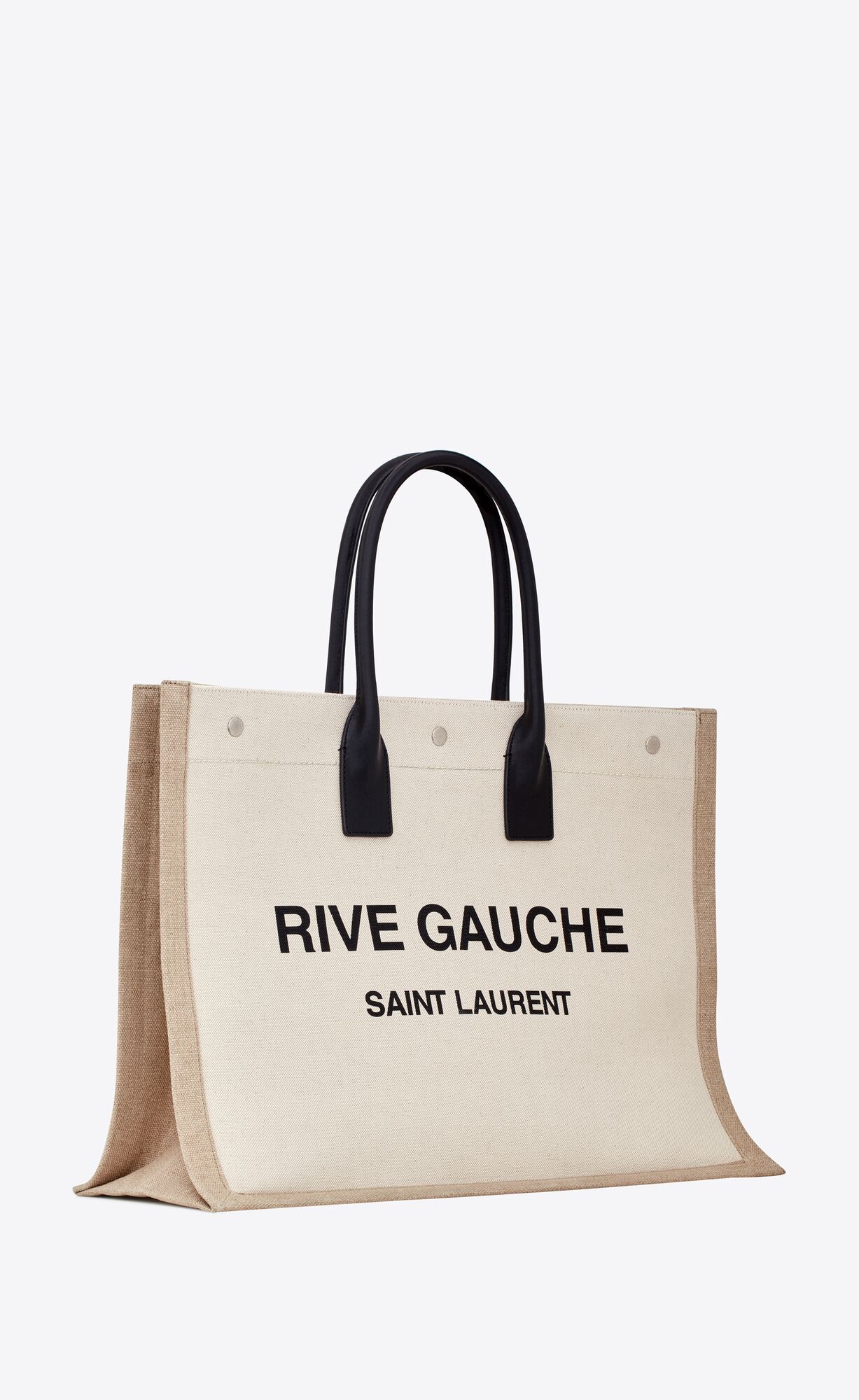 YSL Rive Gauche Large Tote Bag In Printed Canvas And Leather Lin Blanc | 3894651-CE