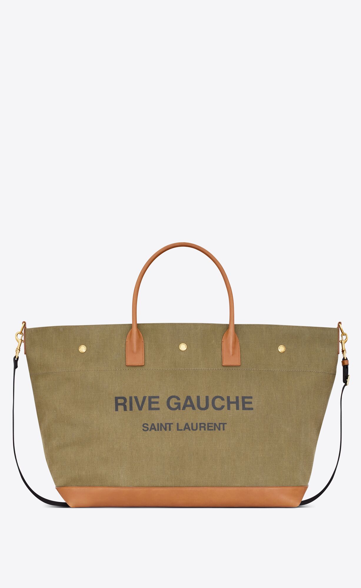 YSL Rive Gauche Maxi Shopping Bag In Canvas And Vegetable-tanned Leather Khaki And Brick | 6974125-RT