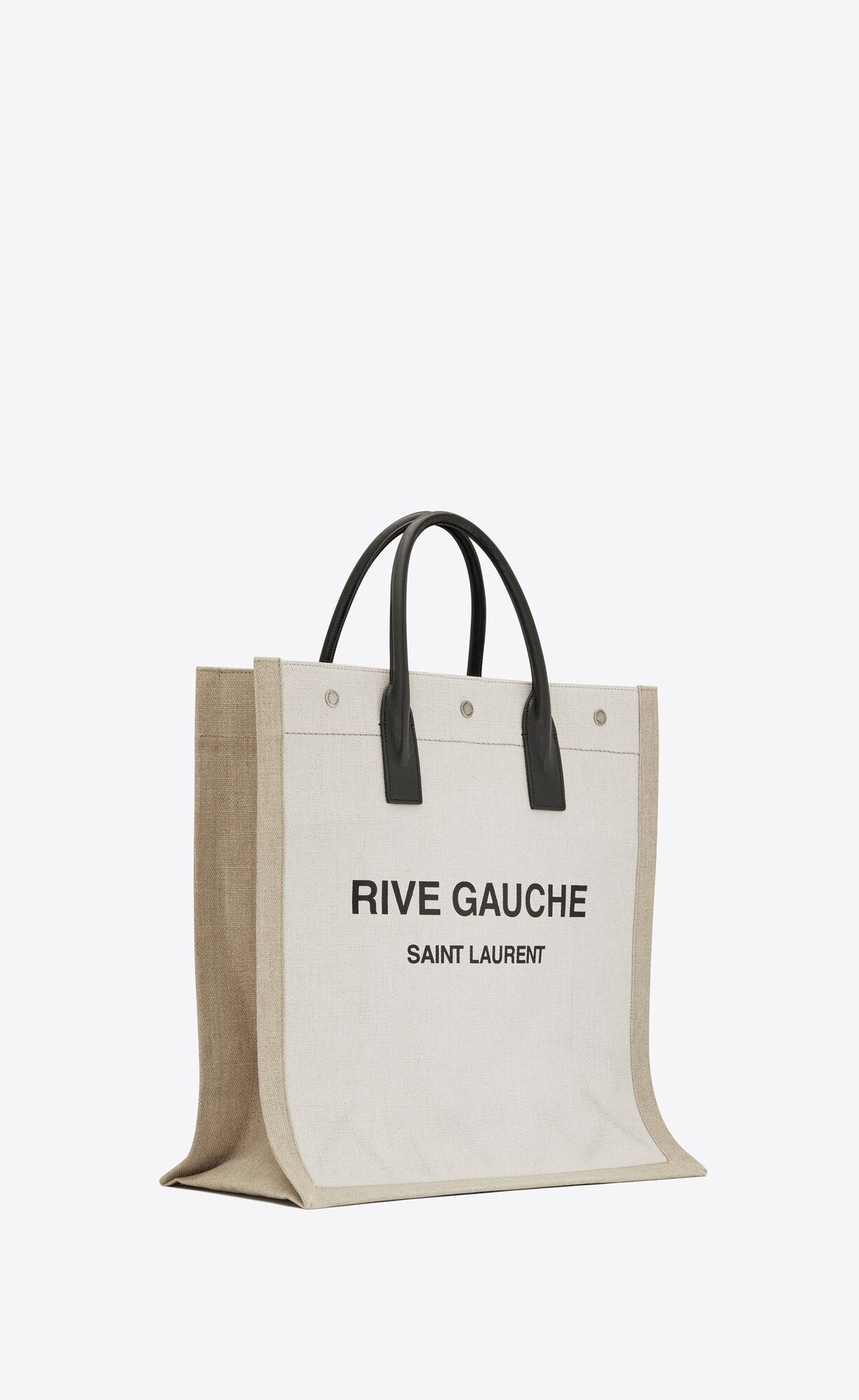 YSL Rive Gauche N/S Shopping Bag In Linen And Cotton White Linen | 8375610-JE