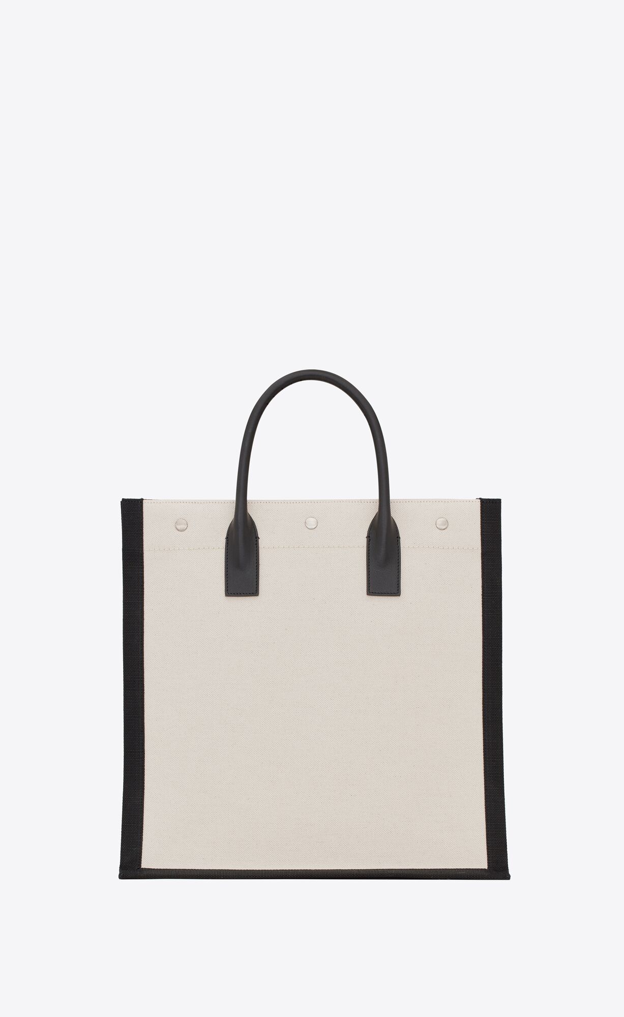 YSL Rive Gauche North/South Tote Bag In Printed Linen And Leather Lin Blanc | 7491058-CP