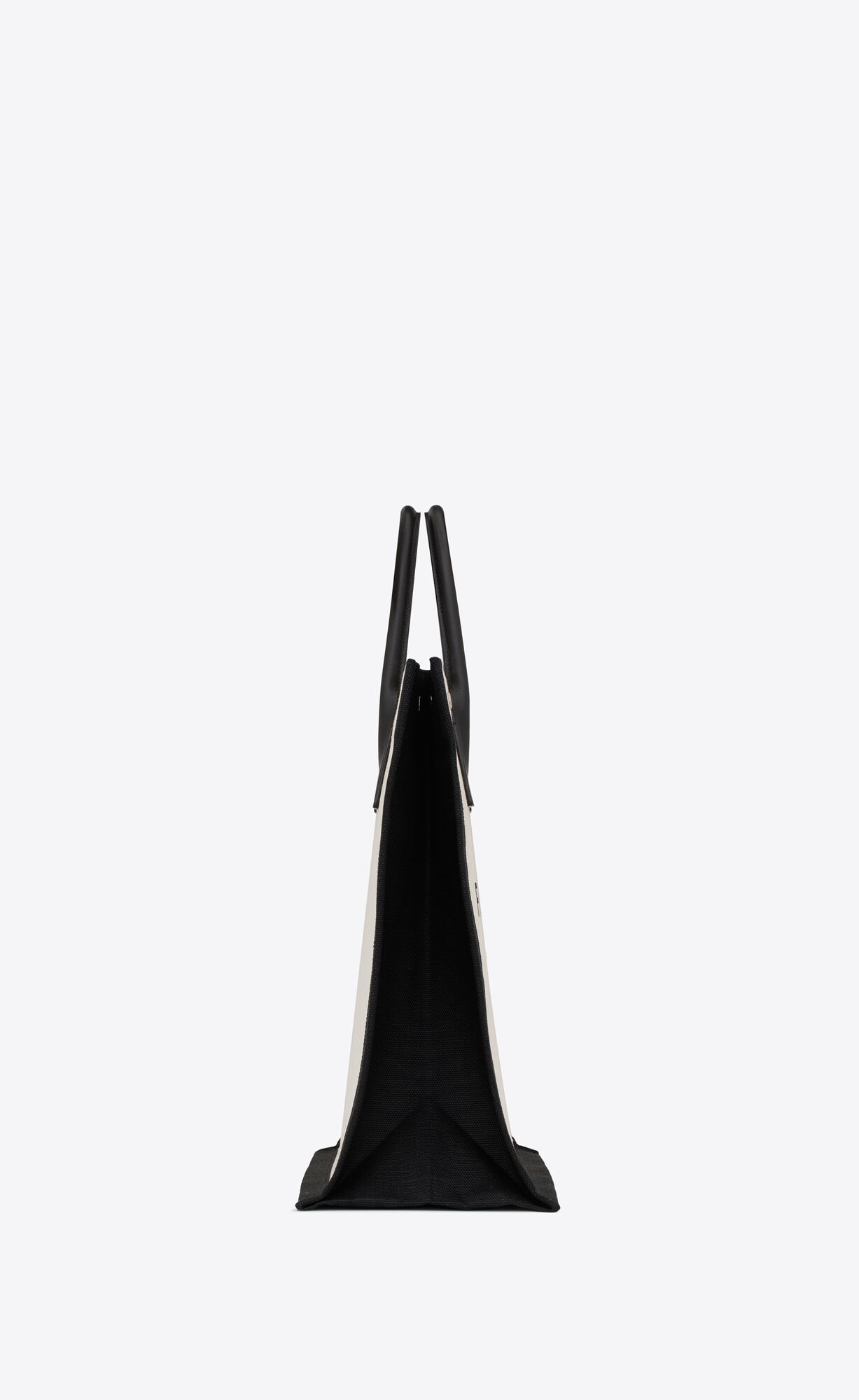 YSL Rive Gauche North/South Tote Bag In Printed Linen And Leather Lin Blanc | 7491058-CP