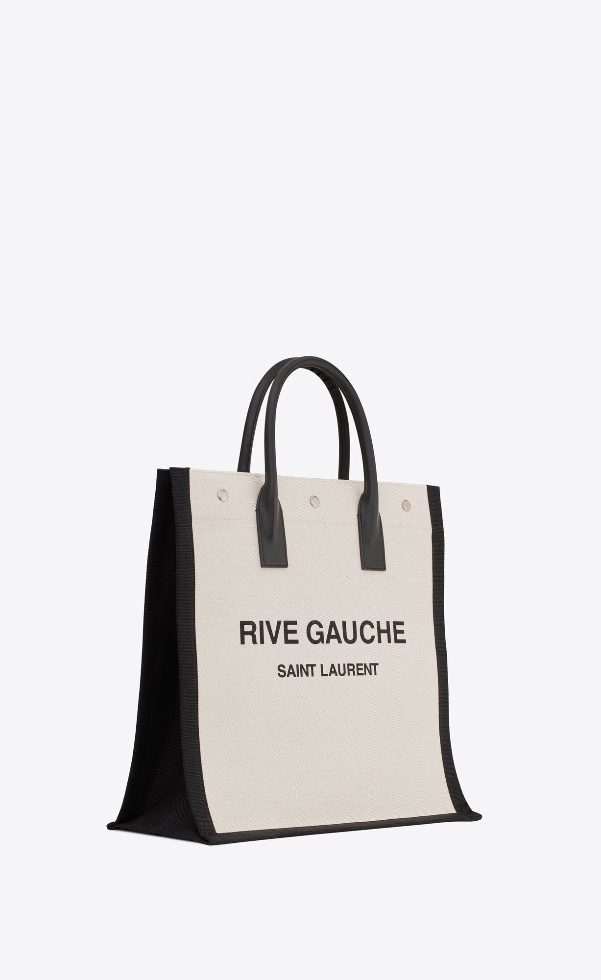 YSL Rive Gauche North/South Tote Bag In Printed Linen And Leather Lin Blanc | 7491058-CP