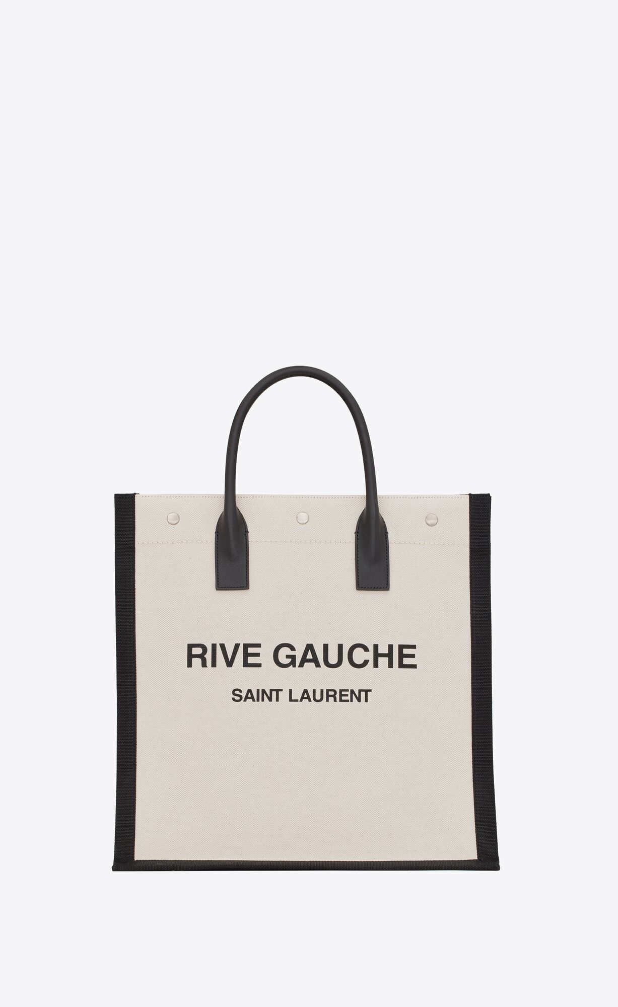 YSL Rive Gauche North/South Tote Bag In Printed Linen And Leather Lin Blanc | 7491058-CP