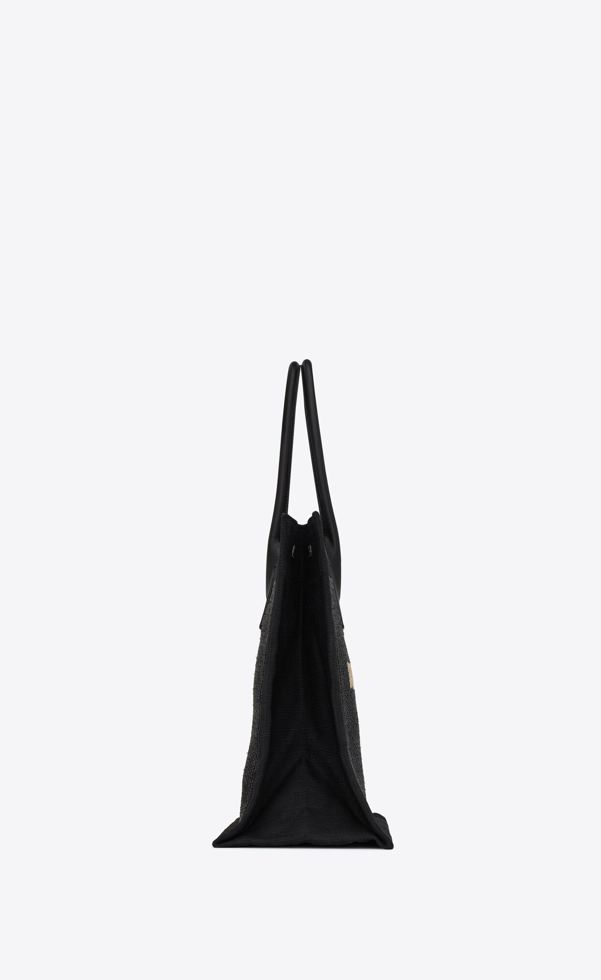YSL Rive Gauche Small Tote Bag In Raffia And Leather Black | 4590738-QZ