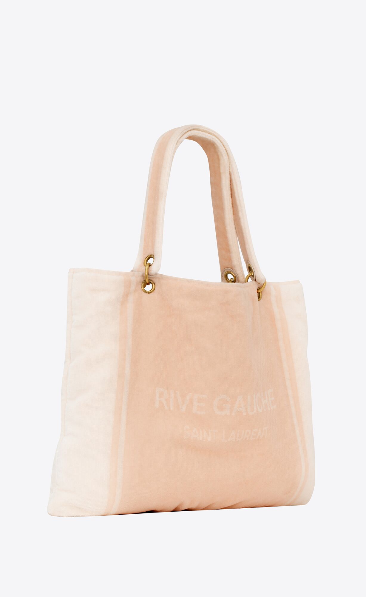 YSL Rive Gauche Towel Tote Bag In Terry Cloth Pink And White | 1290563-UG