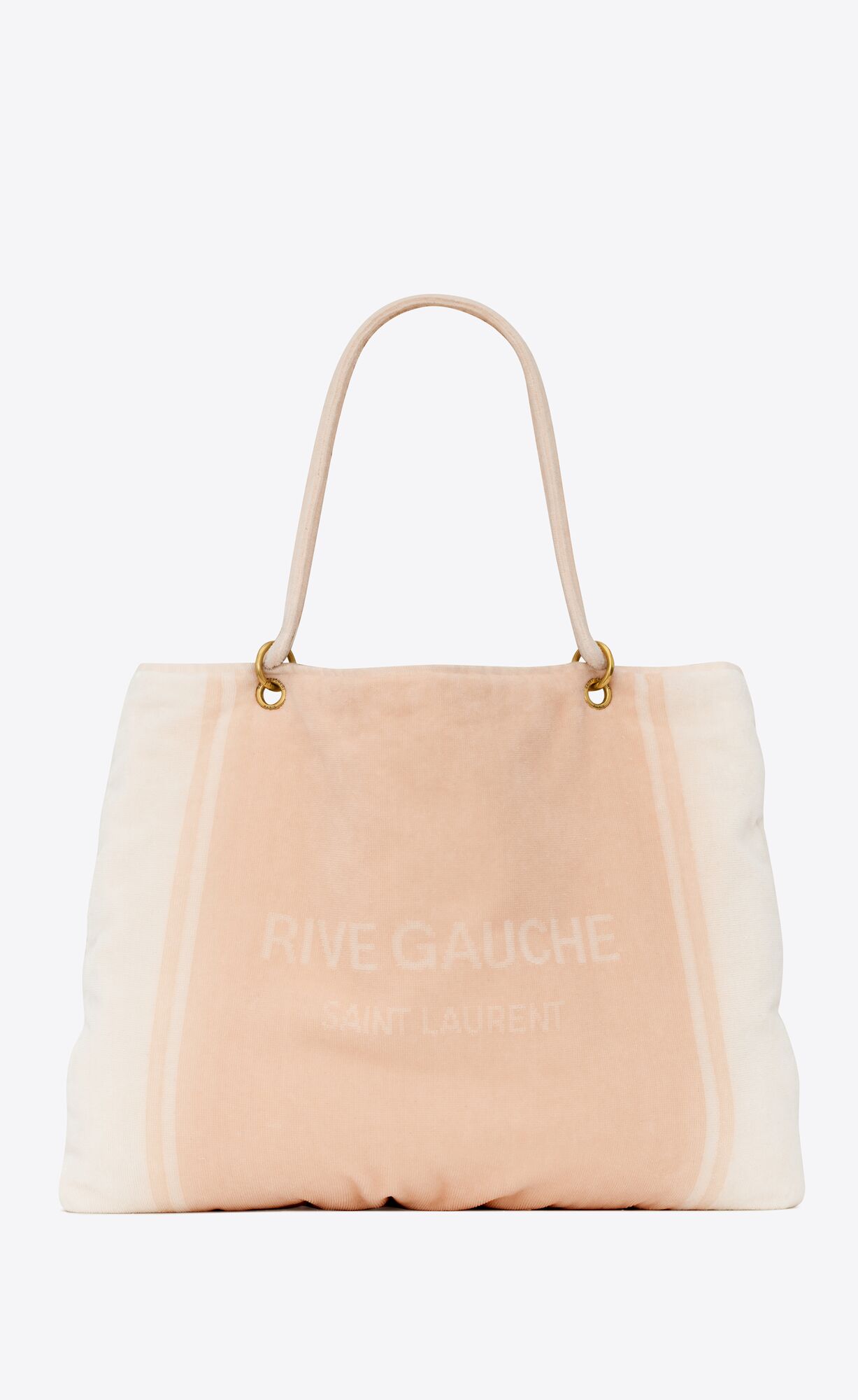 YSL Rive Gauche Towel Tote Bag In Terry Cloth Pink And White | 1290563-UG