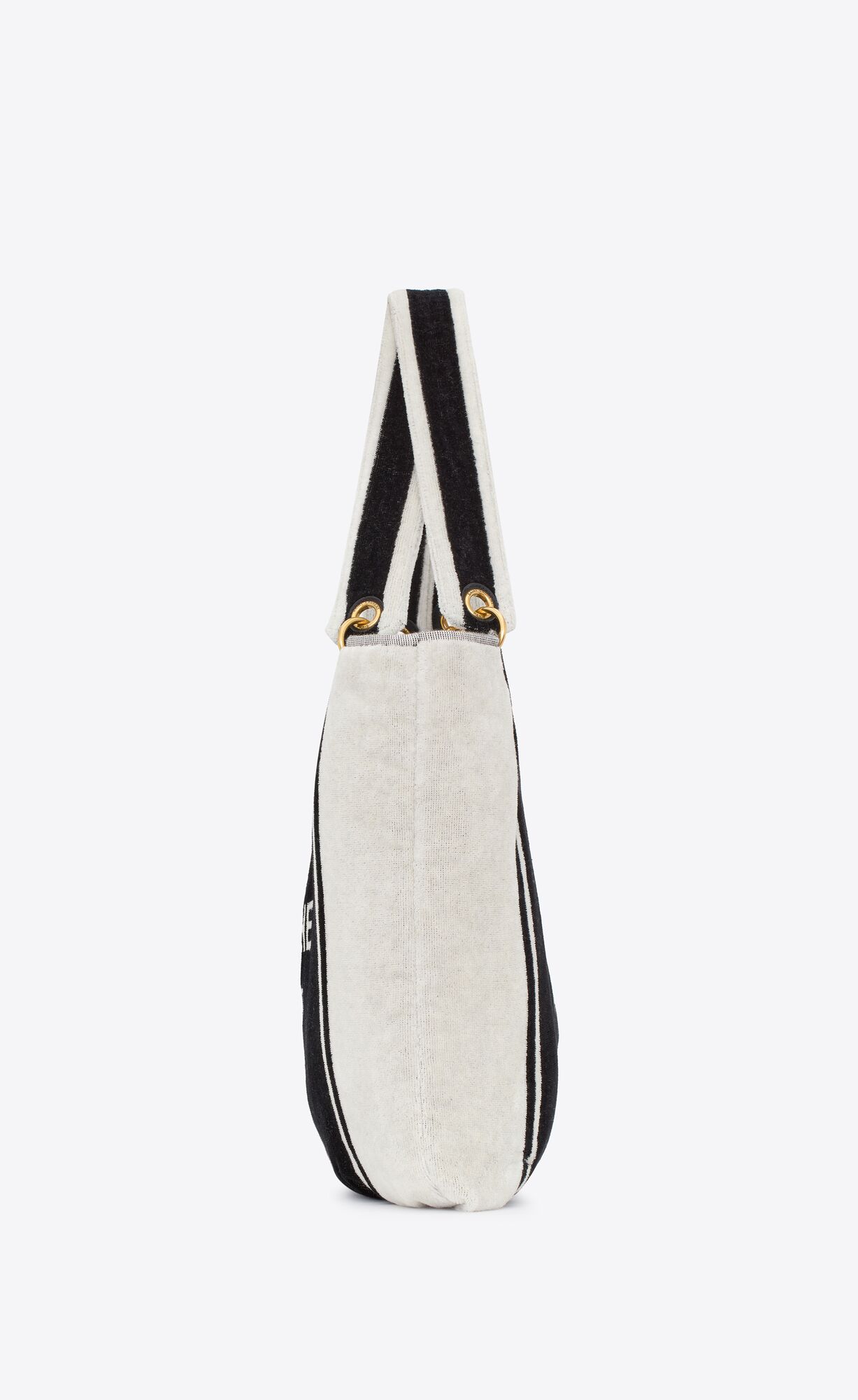 YSL Rive Gauche Towel Tote Bag In Terry Cloth Black And White | 6845310-GY