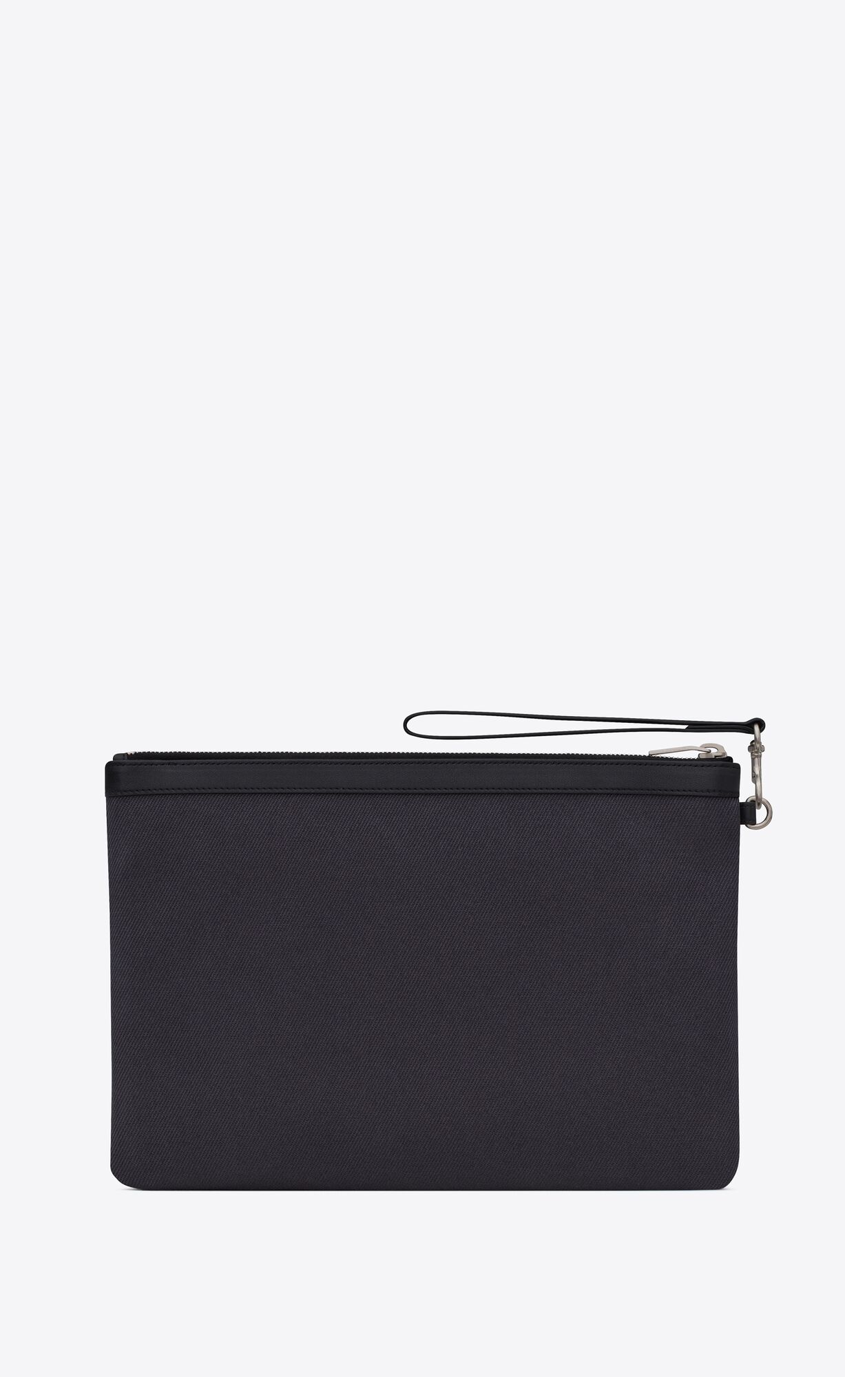 YSL Rive Gauche Zipped Pouch In Canvas And Leather Storm And Black | 2518304-ZB
