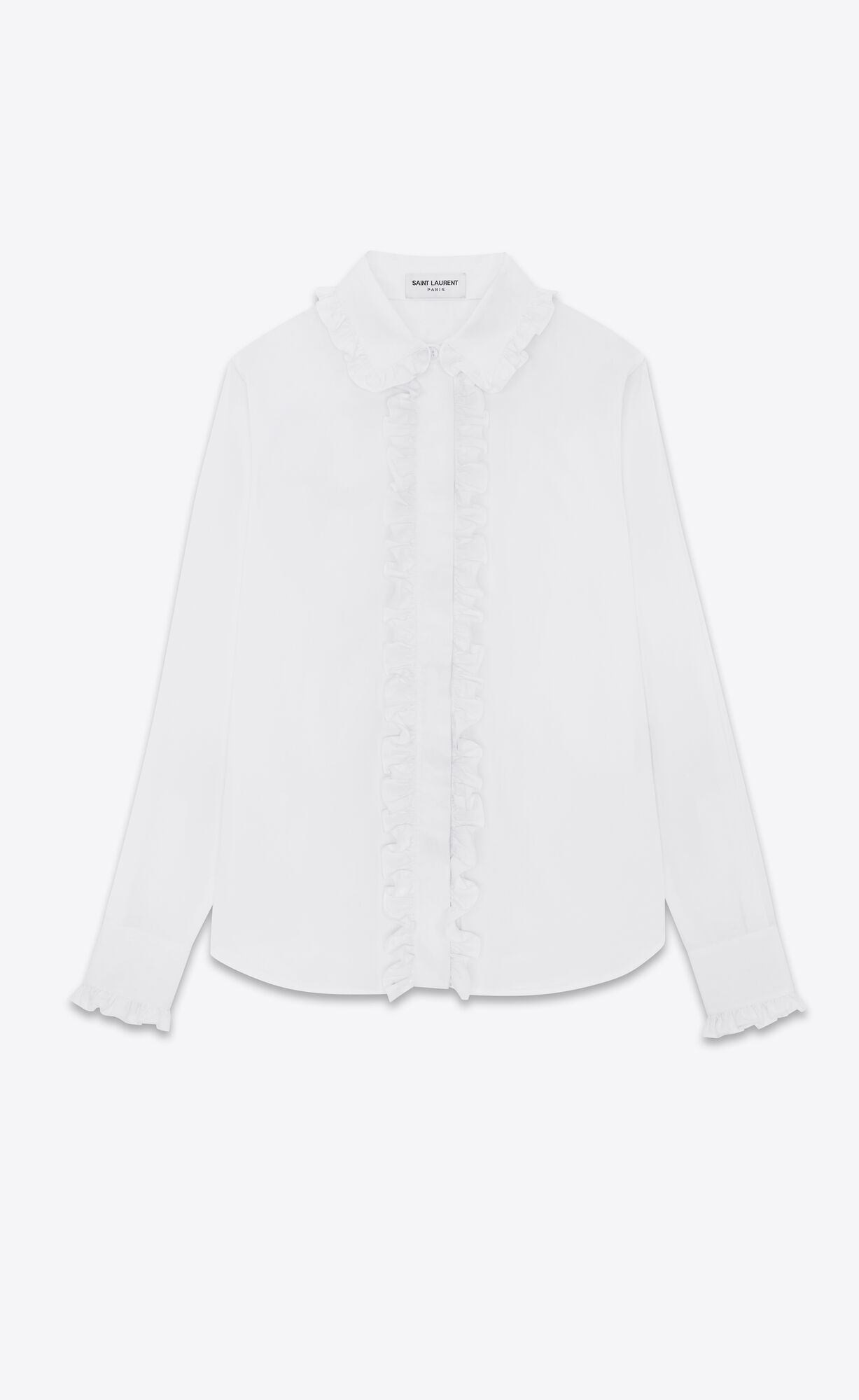 YSL Ruffled Shirt In Cotton Poplin Blanc | 6897501-YR