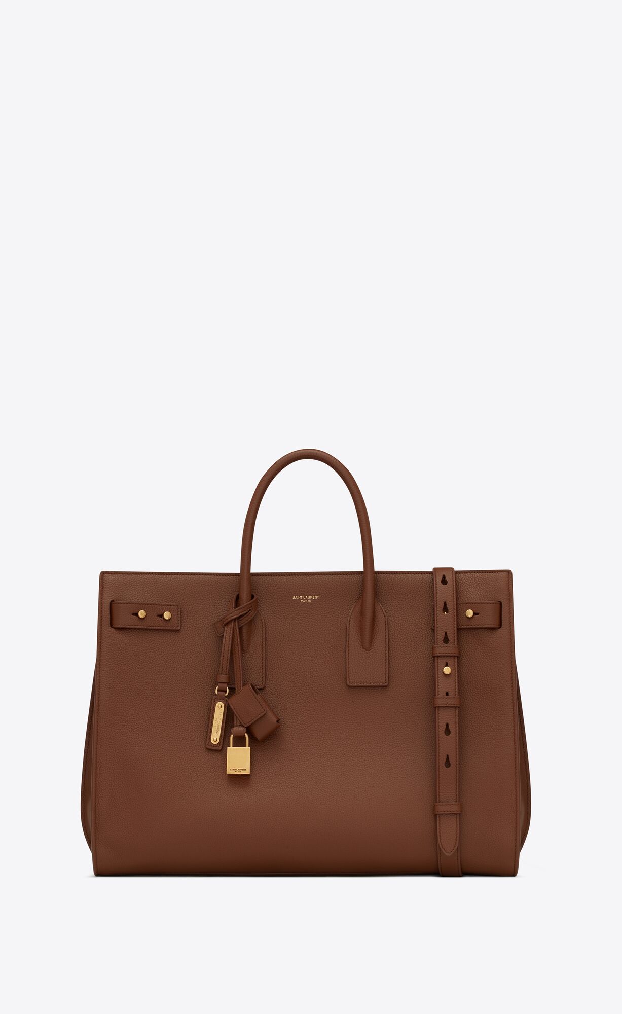 YSL Sac De Jour Thin Large Bag In Grained Leather Toasted Brown | 4103756-VZ