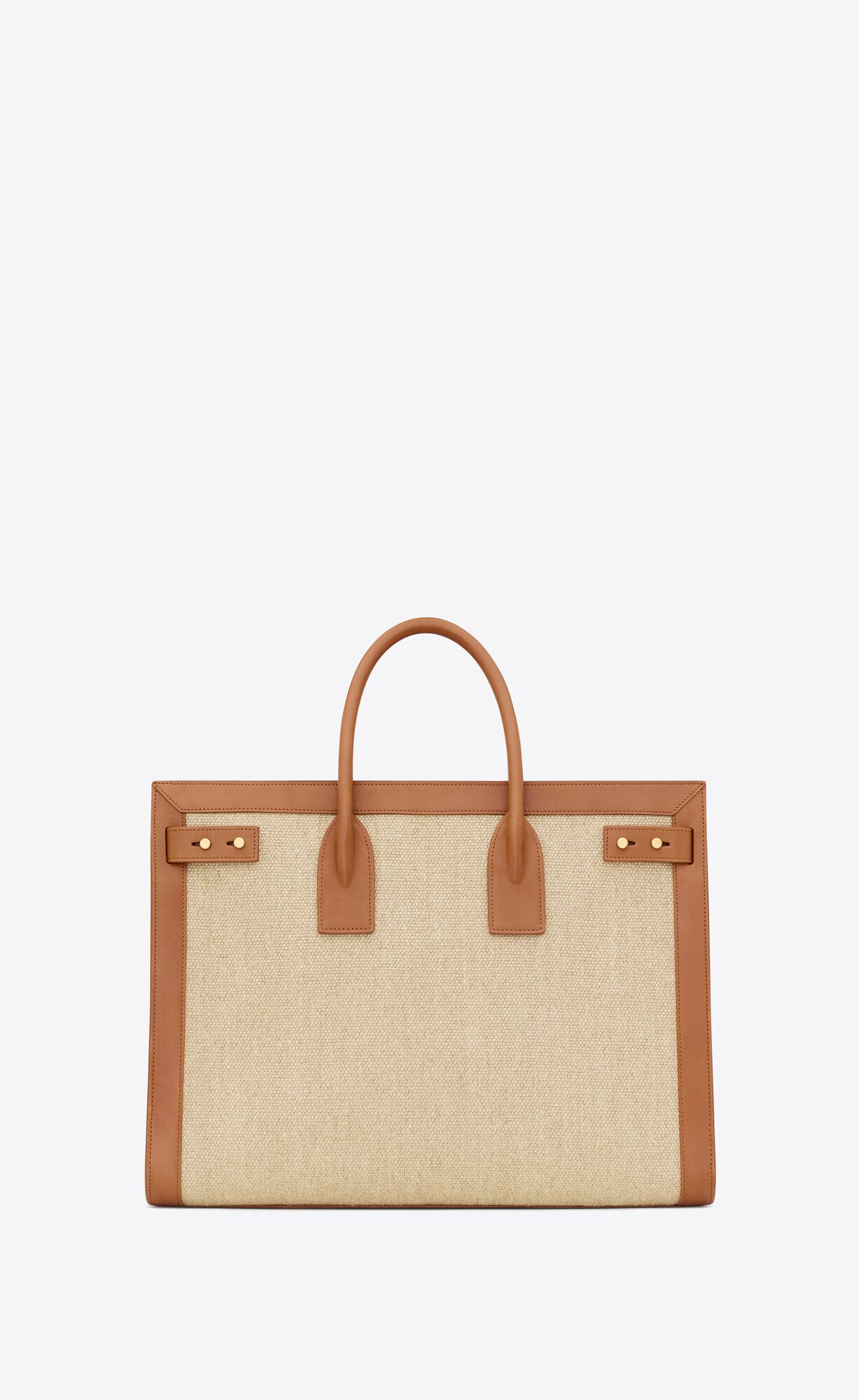 YSL Sac De Jour Thin Large In Linen And Vegetable-tanned Leather Natural And Brick | 9037814-LA