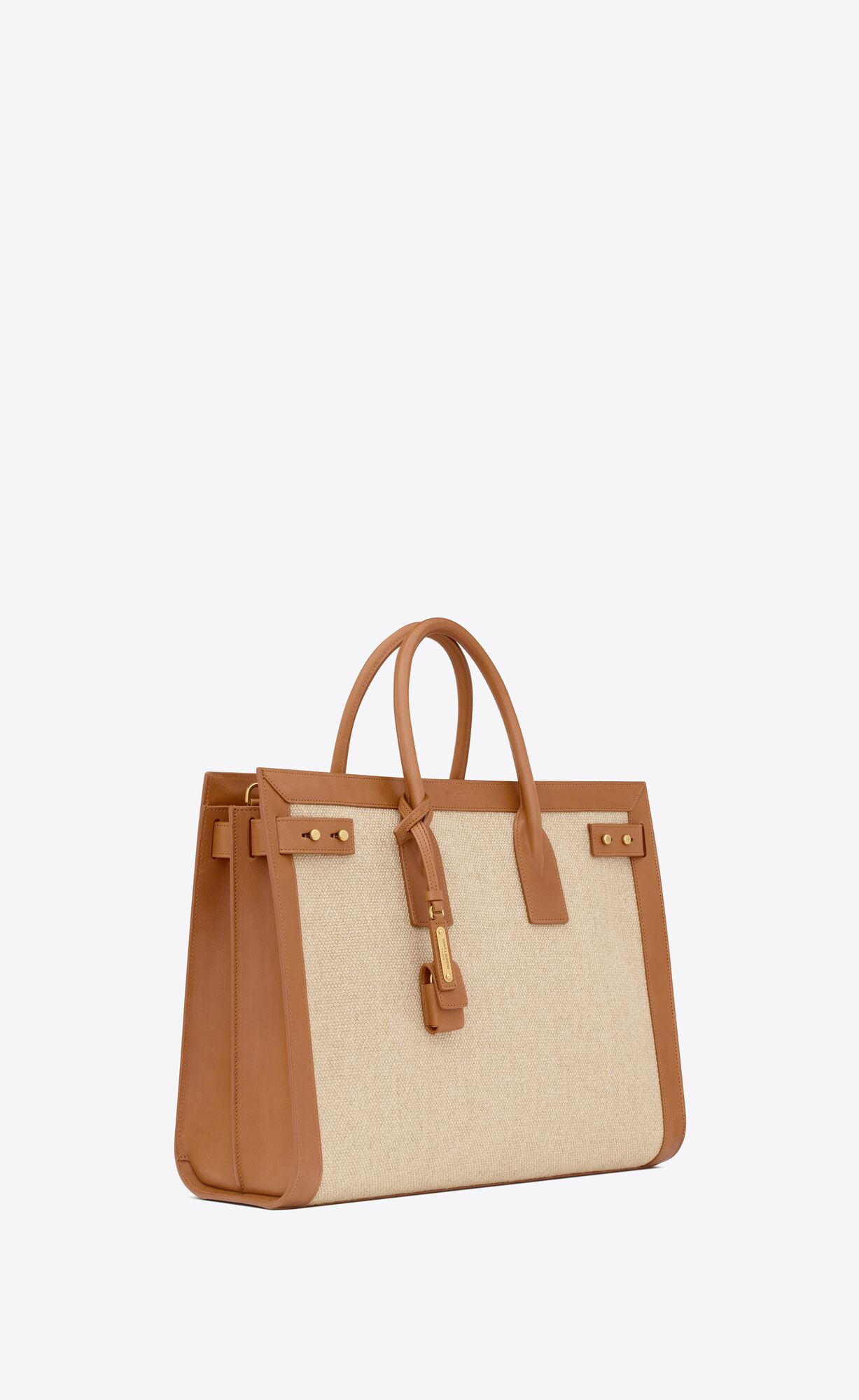 YSL Sac De Jour Thin Large In Linen And Vegetable-tanned Leather Natural And Brick | 9037814-LA