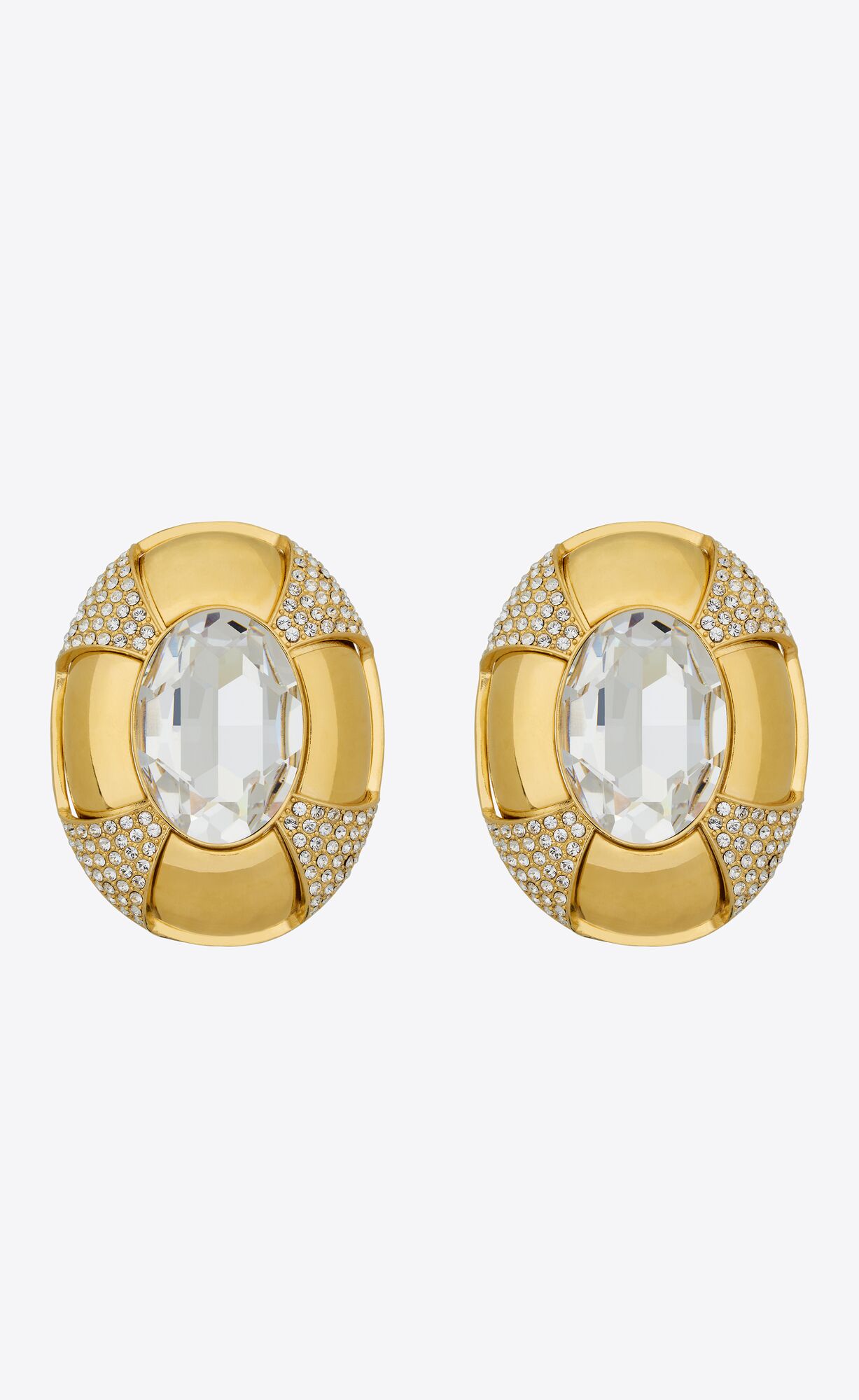 YSL Saharienne Earrings In Metal And Rhinestones Crystal And Gold | 7861532-DB