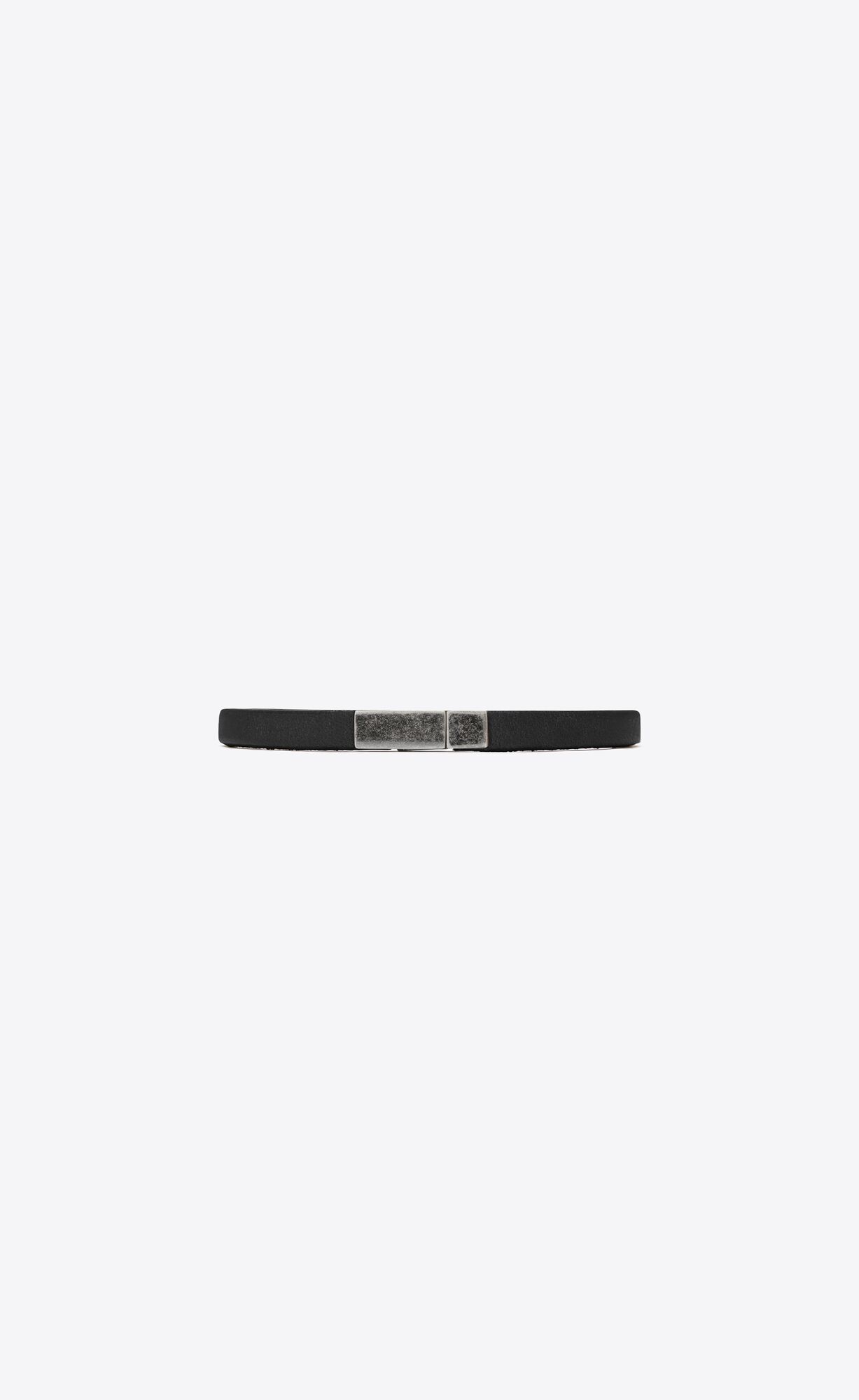 YSL Saint Laurent Id Plaque Bracelet In Leather And Metal Black | 5291073-OR