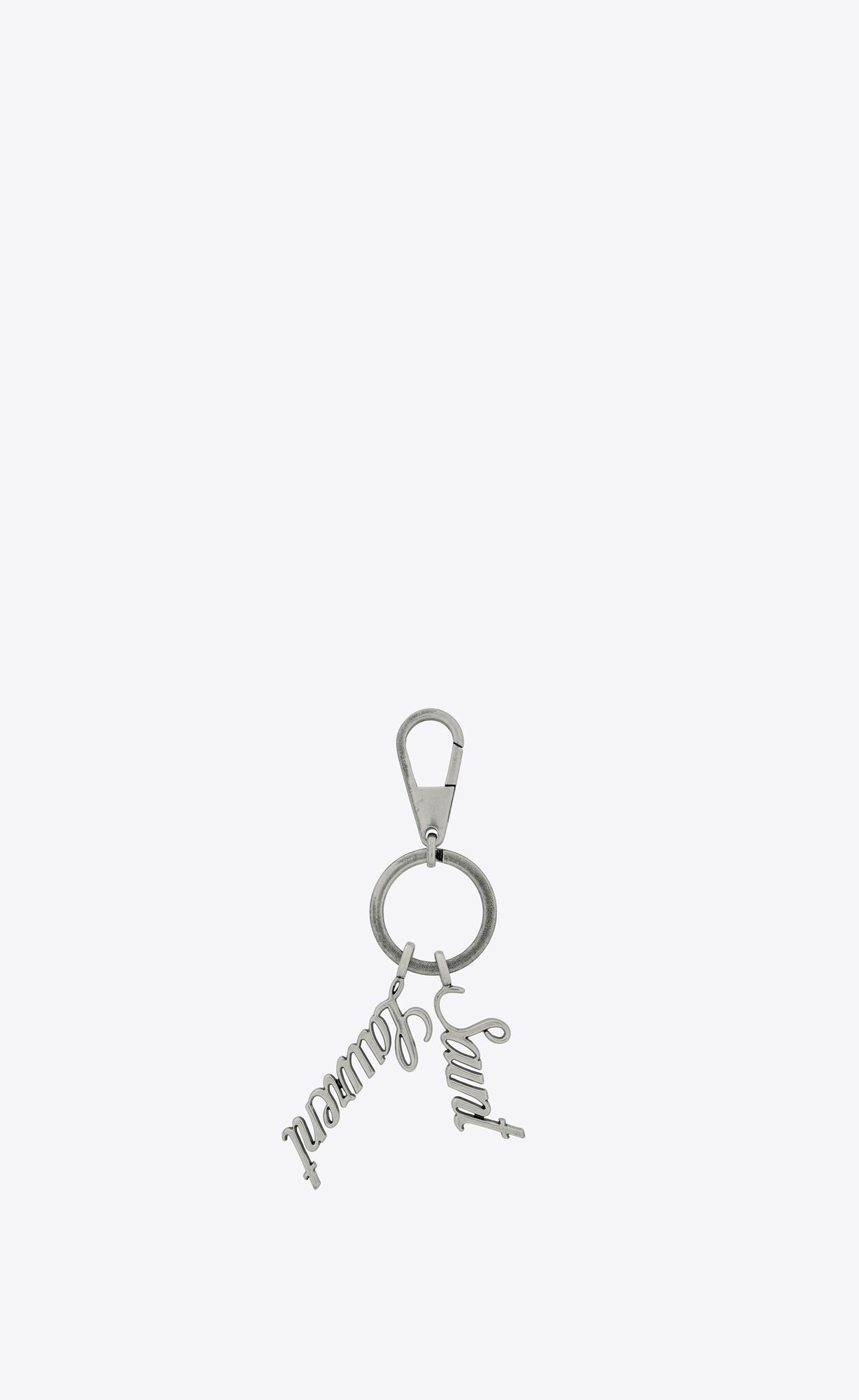 YSL Saint Laurent Keyring In Metal Oxidized Silver | 3725016-WT