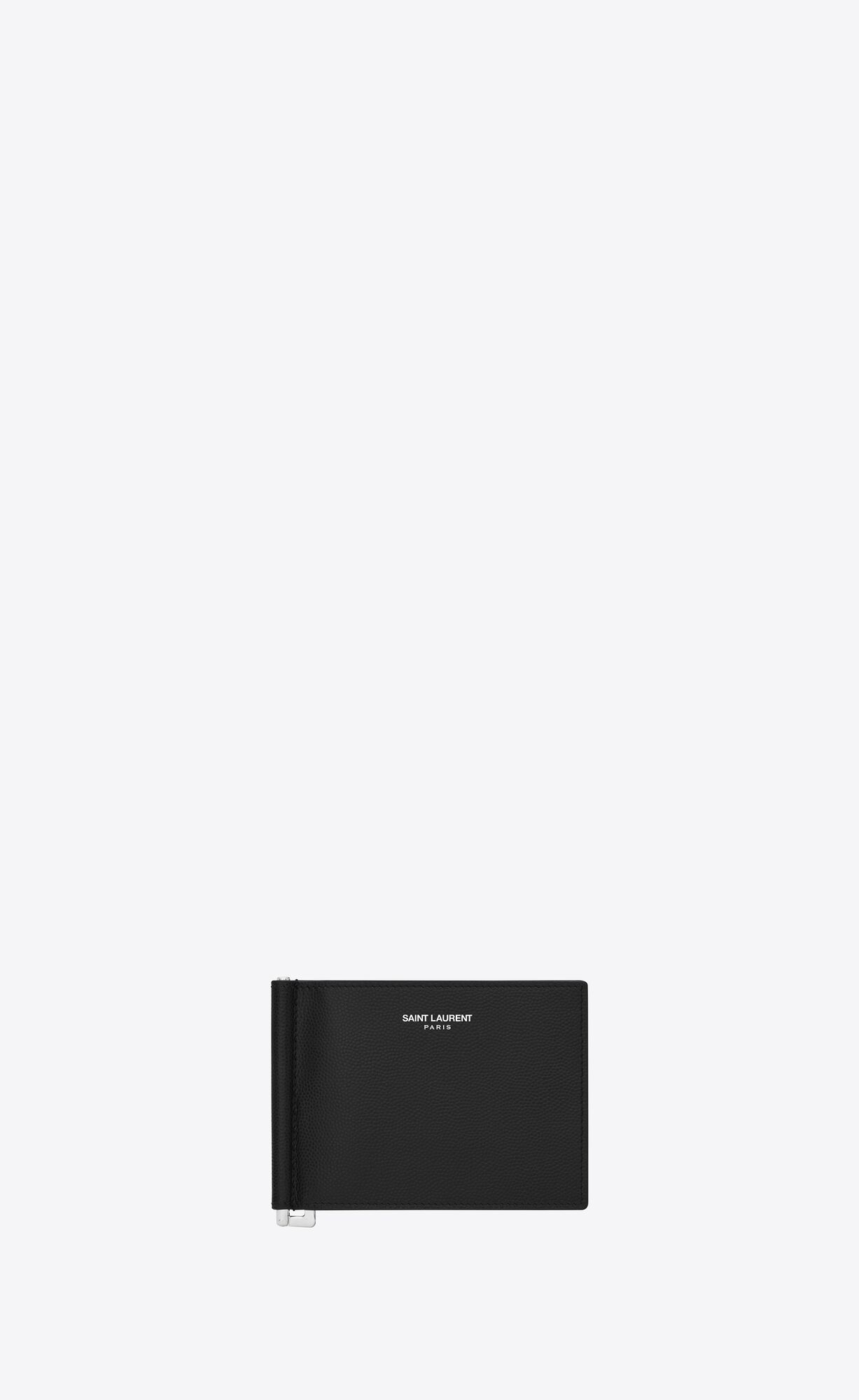 YSL Saint Laurent Paris Bill Clip Wallet In Grain De Poudre Embossed Leather Black | 2813597-BE