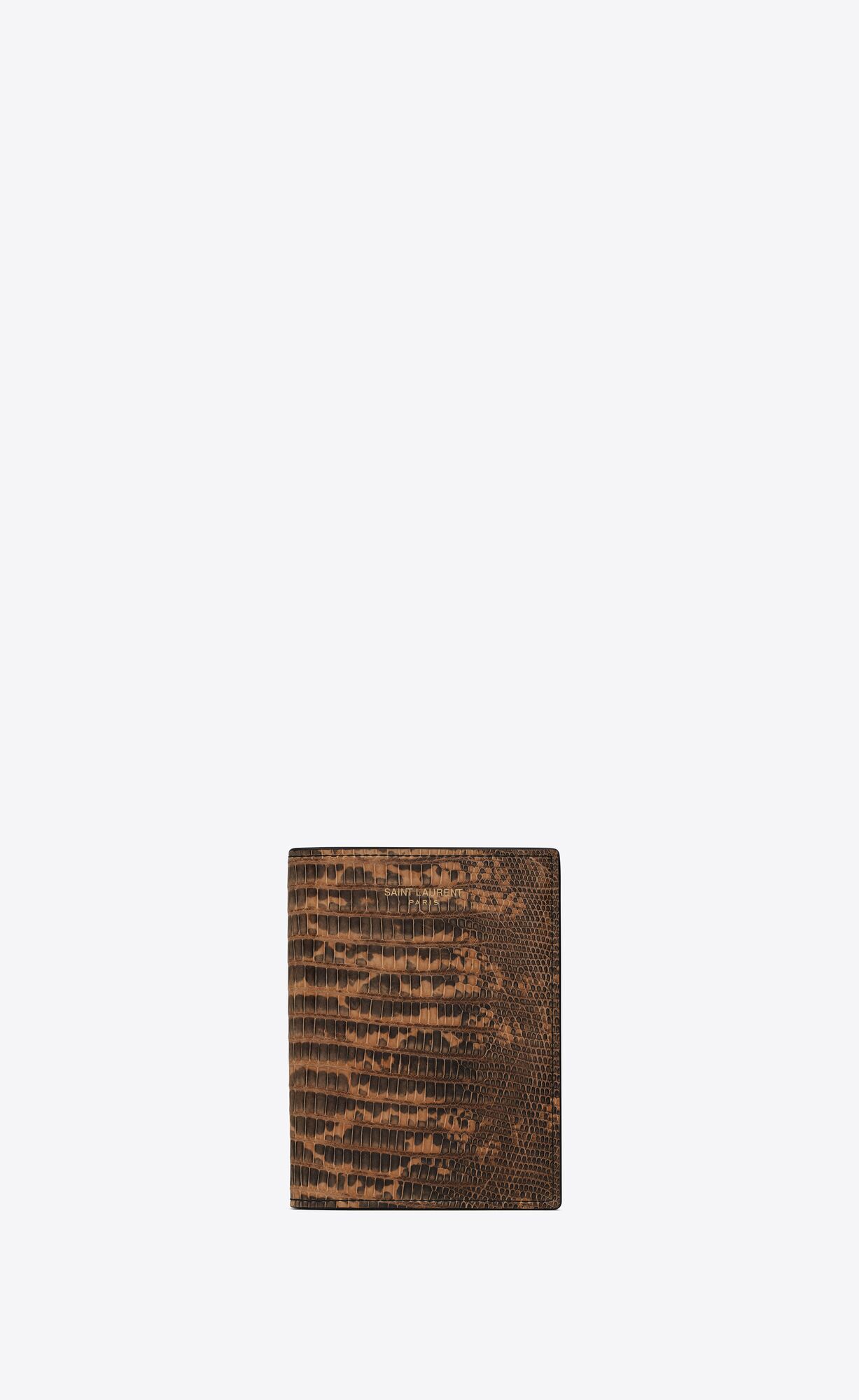 YSL Saint Laurent Paris Credit Card Wallet In Lizard Embossed Leather Brown | 3891645-CZ