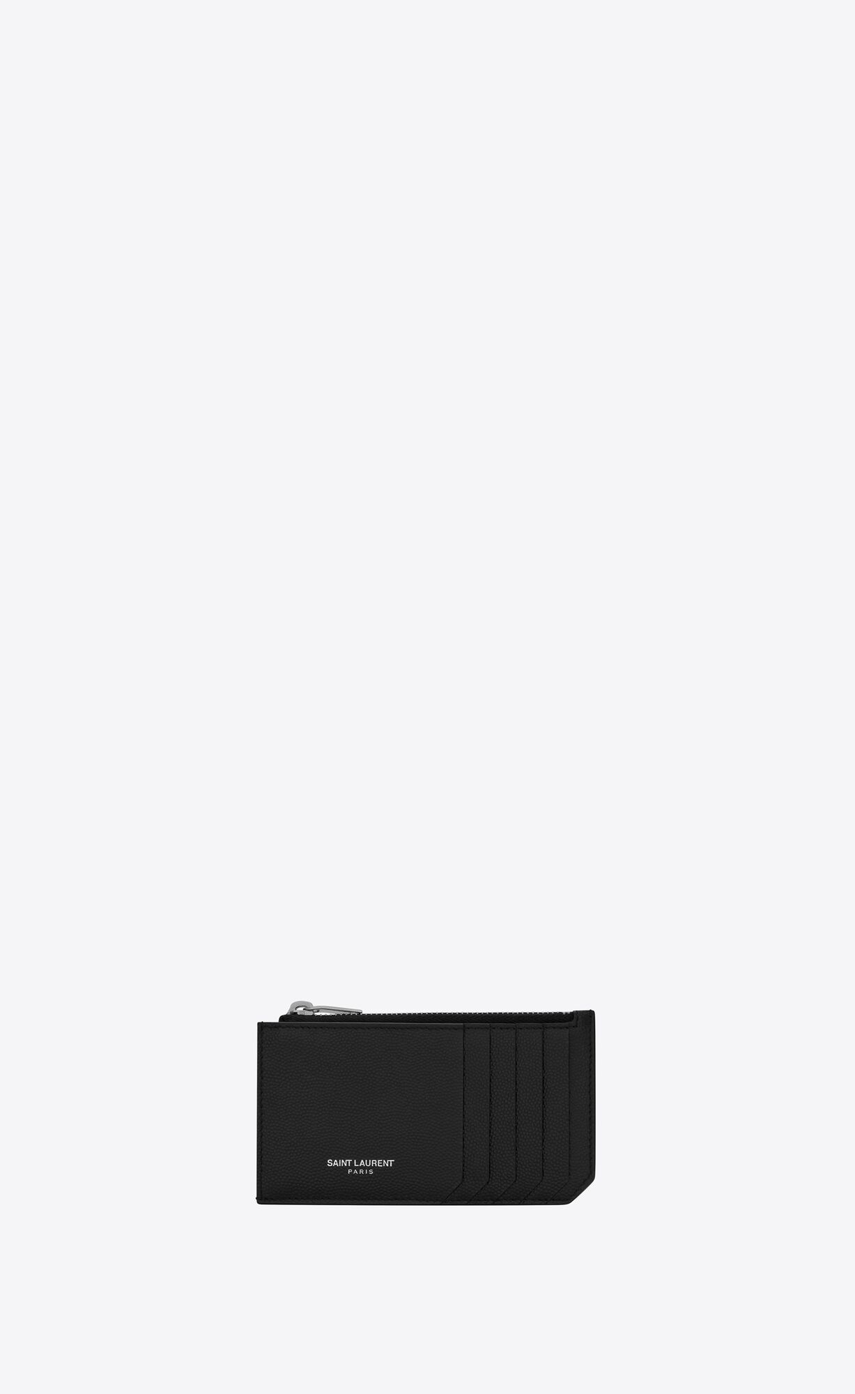 YSL Saint Laurent Paris Fragments Zipped Card Case In Grain De Poudre Embossed Leather Black | 7682415-AW