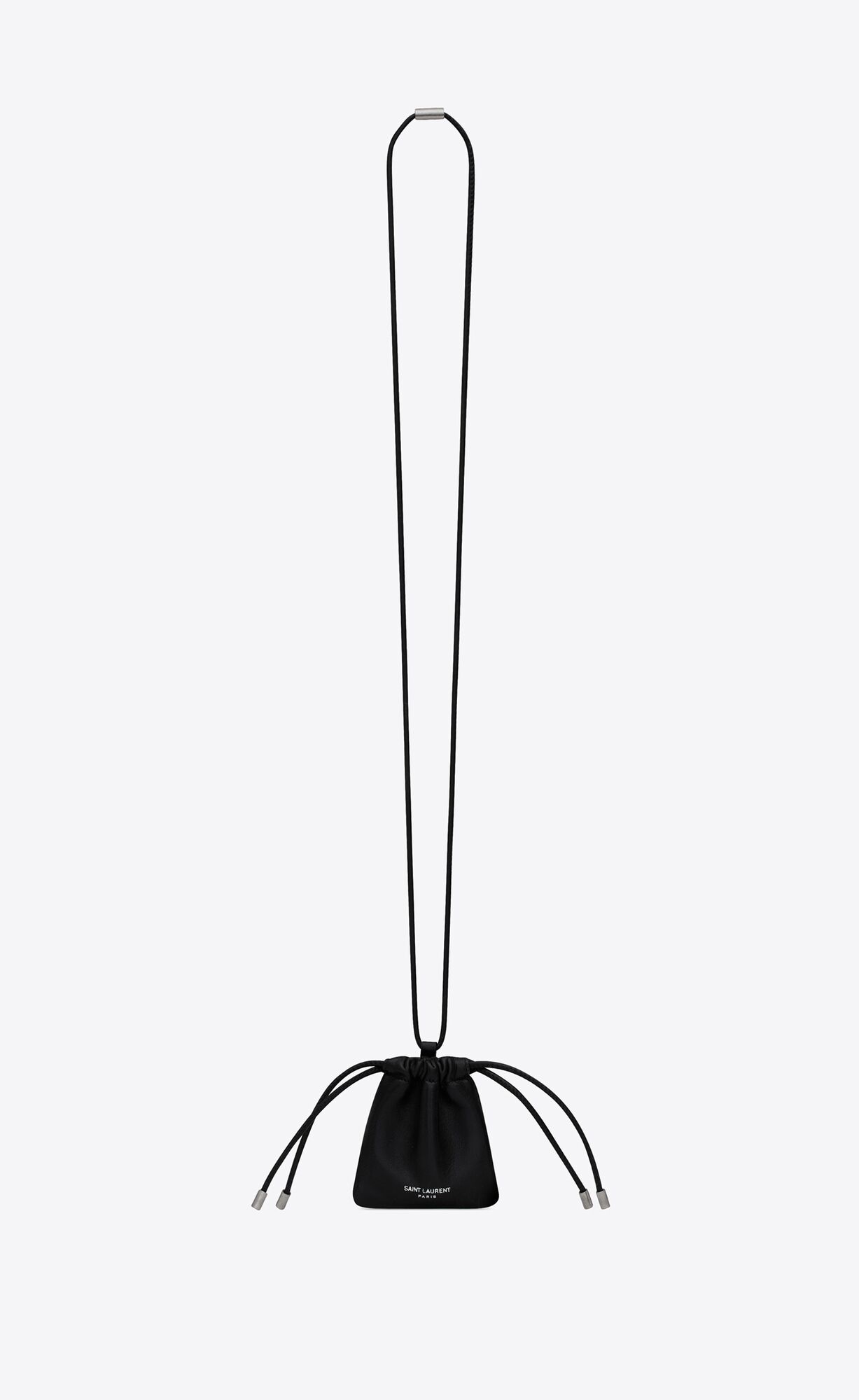 YSL Saint Laurent Paris Mini Airpod Holder Pouch Necklace In Smooth Leather Black | 0874319-HO