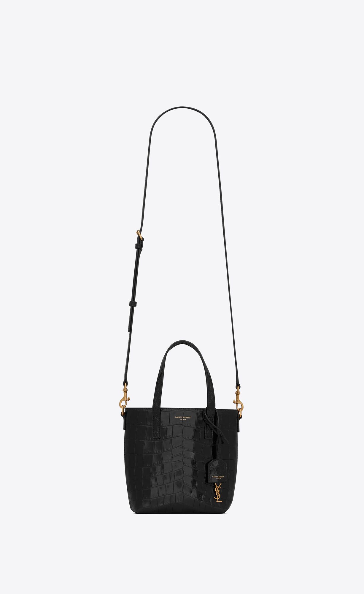 YSL Saint Laurent Paris Mini Toy Shopping In Crocodile-embossed Leather Noir | 8623594-WI