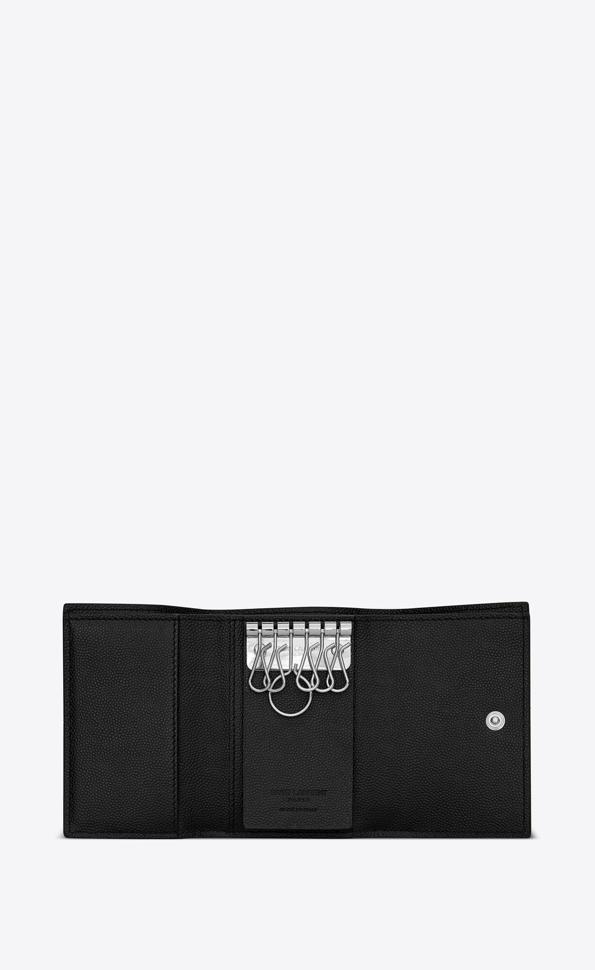 YSL Saint Laurent Paris Slim Key Case In Grain De Poudre Embossed Leather Black | 7138049-ER
