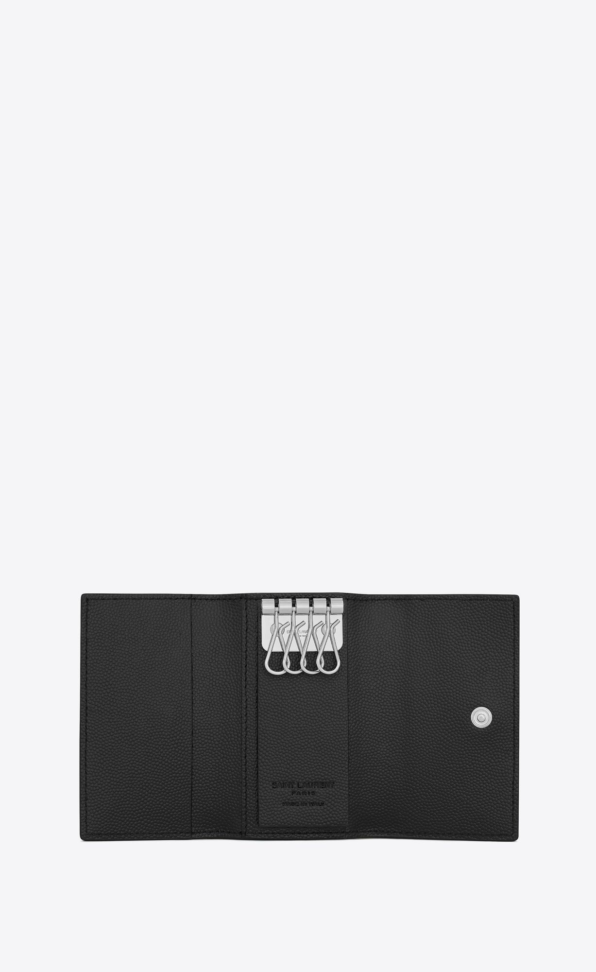 YSL Saint Laurent Paris Slim Keycase In Grain De Poudre Embossed Leather Black | 0596143-VL