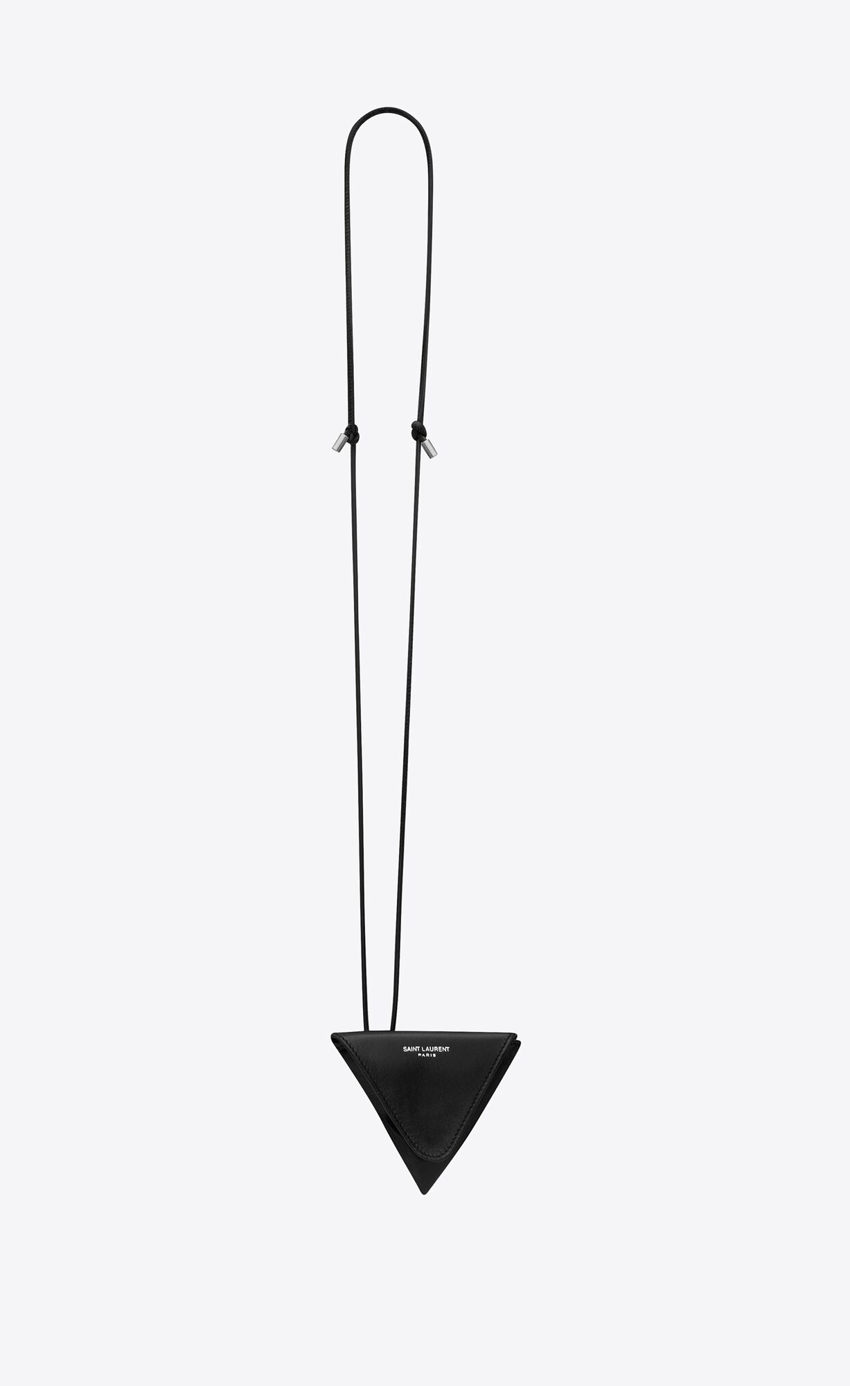 YSL Saint Laurent Paris Triangle Coin Purse Necklace In Smooth Leather Black | 8504723-VL