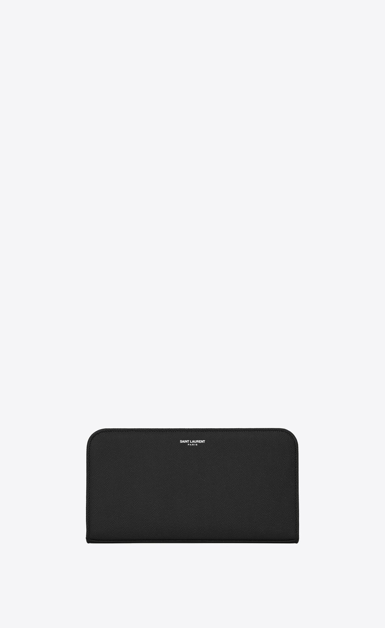 YSL Saint Laurent Paris Zip Around Wallet In Grain De Poudre Embossed Leather Black | 5127860-VM