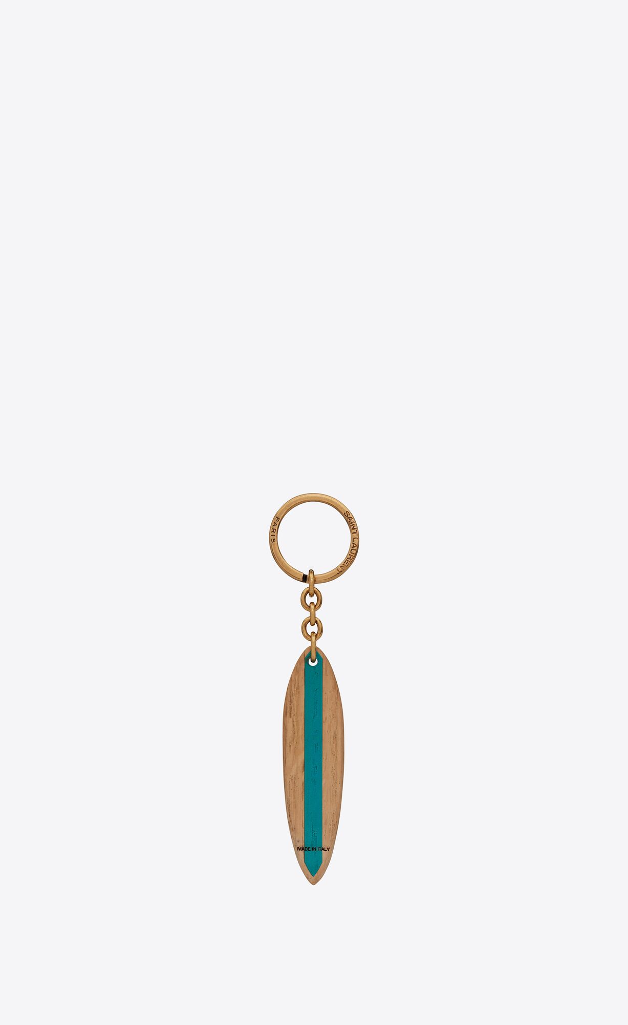 YSL Saint Laurent Surf Keyring In Wood Natural And Green | 7846509-WY