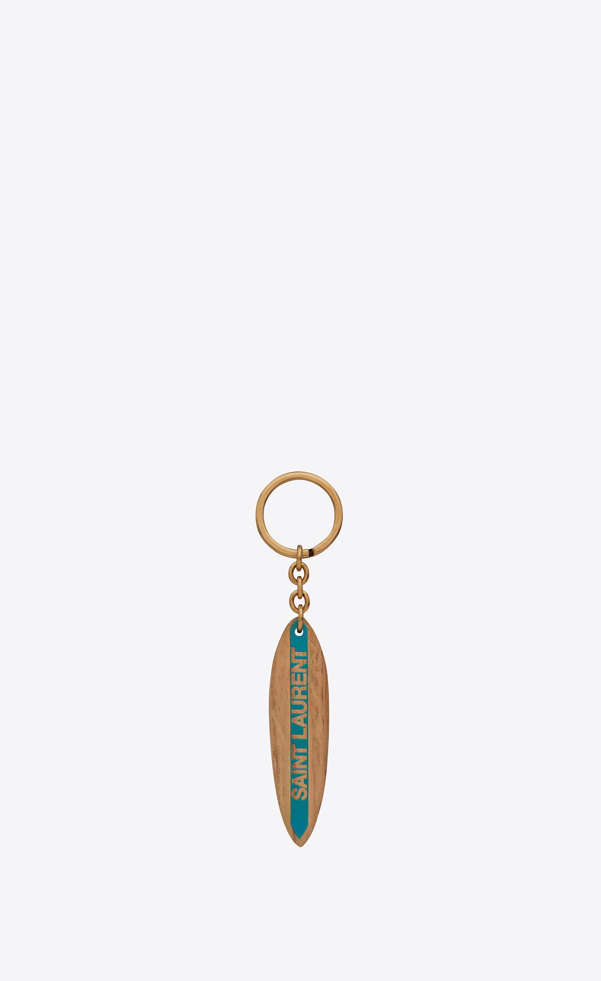 YSL Saint Laurent Surf Keyring In Wood Natural And Green | 7846509-WY