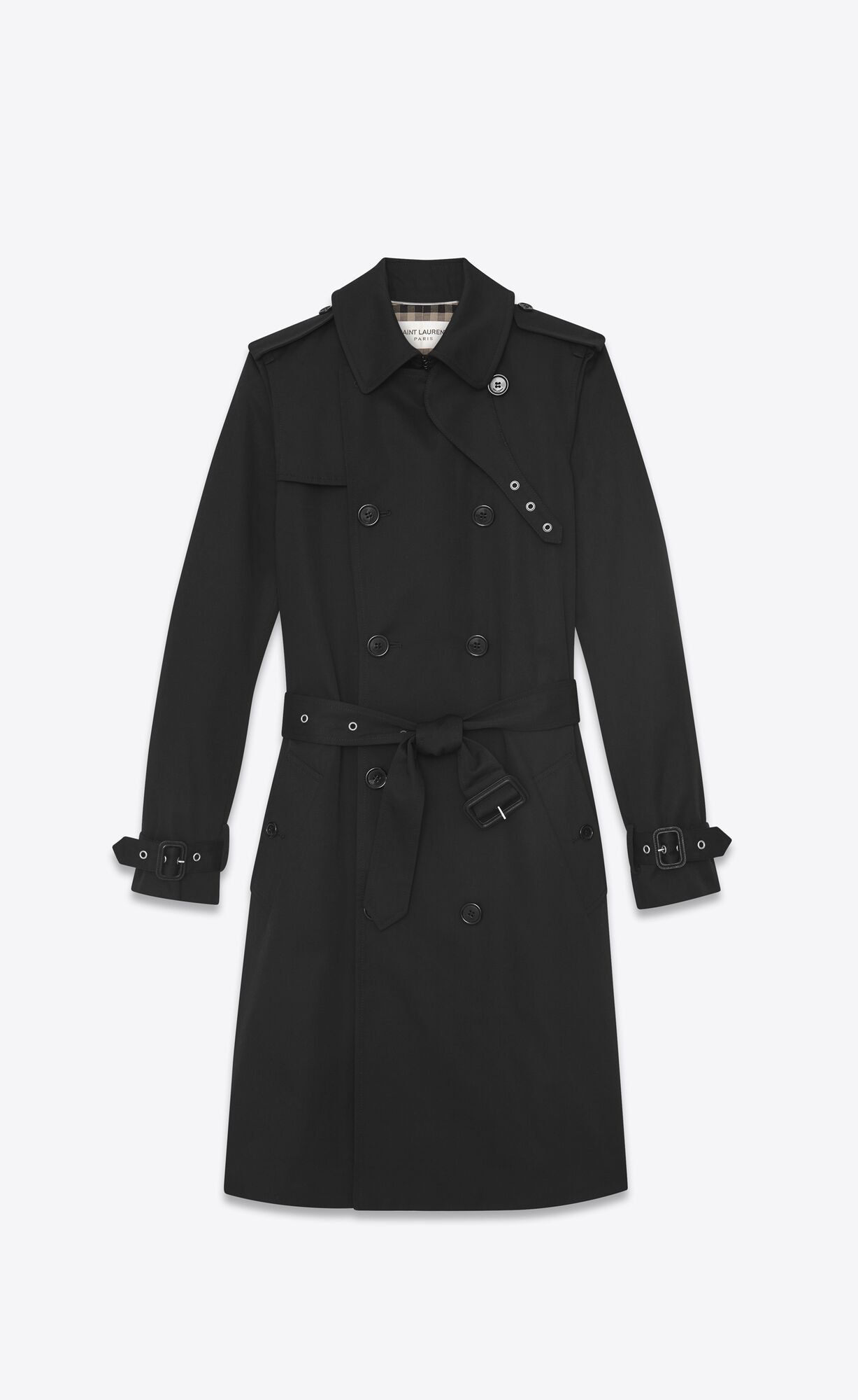 YSL Saint Laurent Trench Coat In Gabardine Black | 1297384-TL