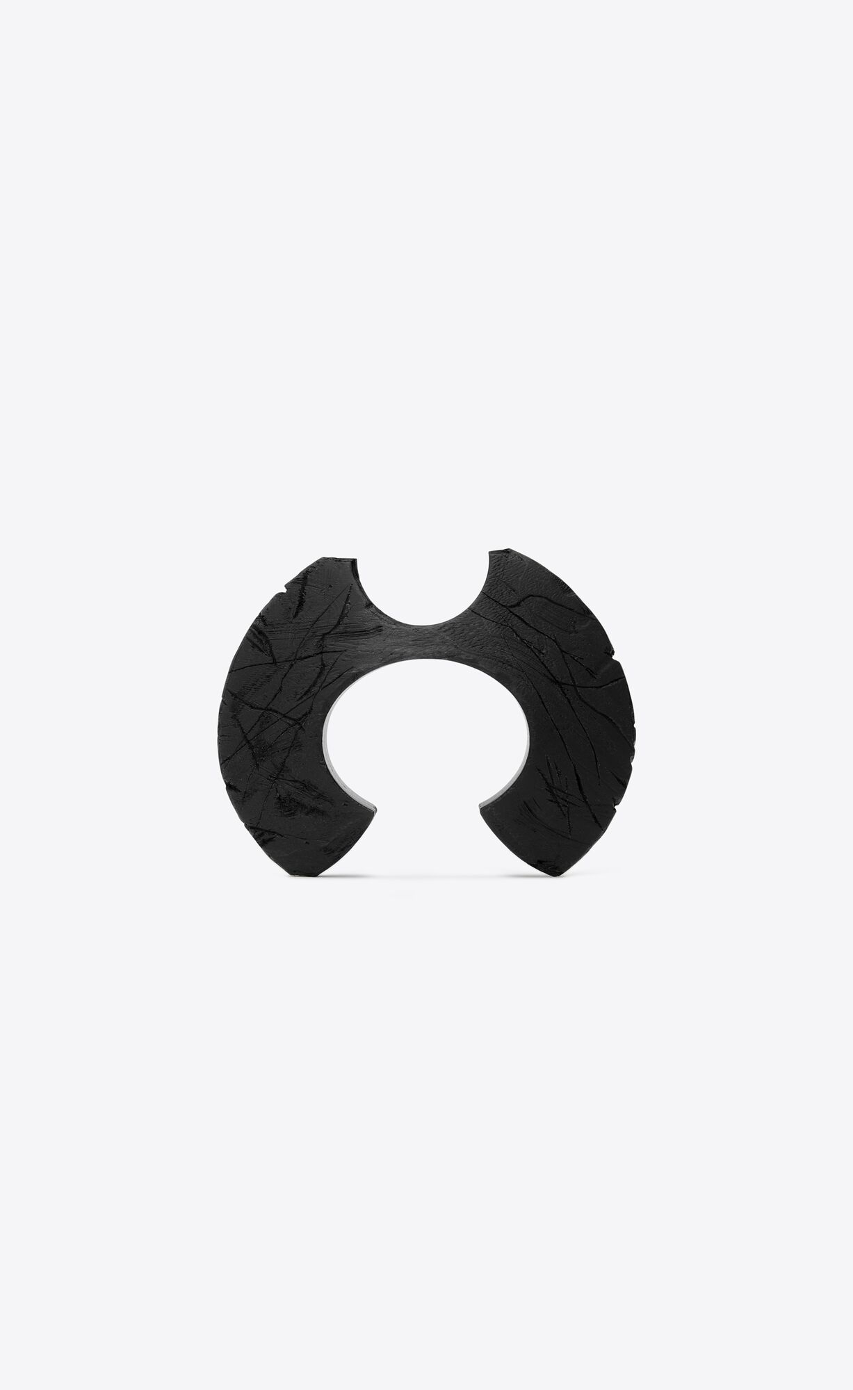 YSL Scratch Bat Cuff Bracelet In Wood Oxidized Silver And Black | 4321905-UT