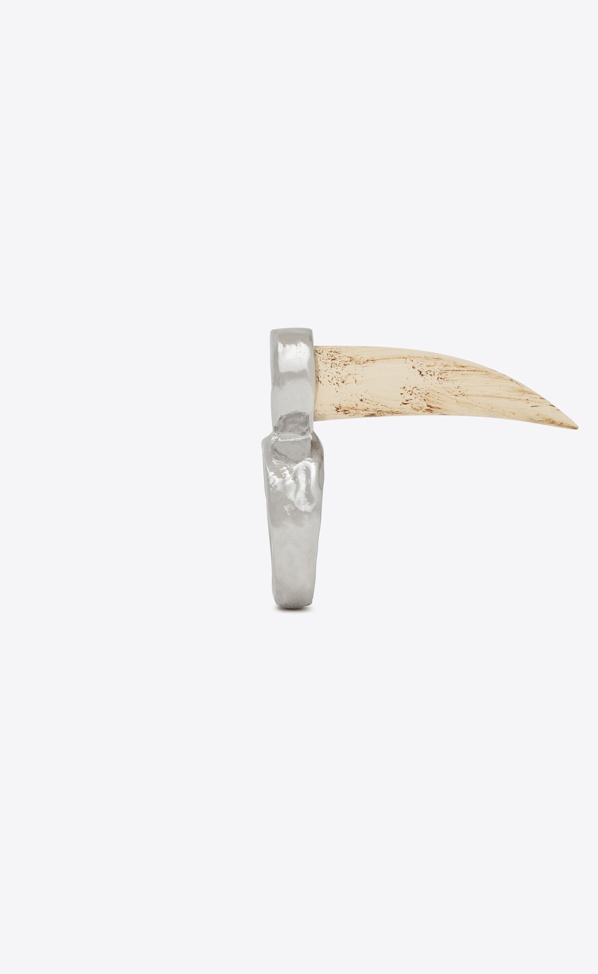 YSL Sharp Horn Ring In Metal And Resin Oxidised Silver And Ivory | 3957804-DX