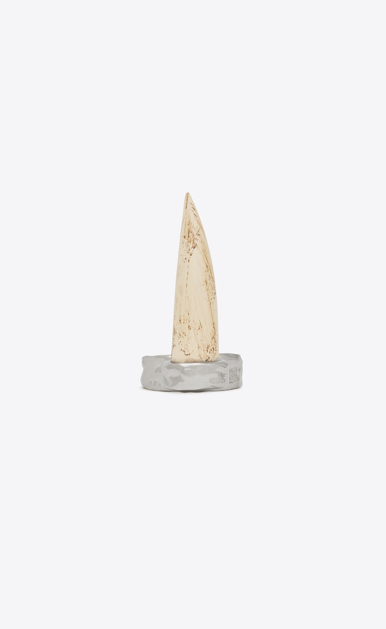 YSL Sharp Horn Ring In Metal And Resin Oxidised Silver And Ivory | 3957804-DX