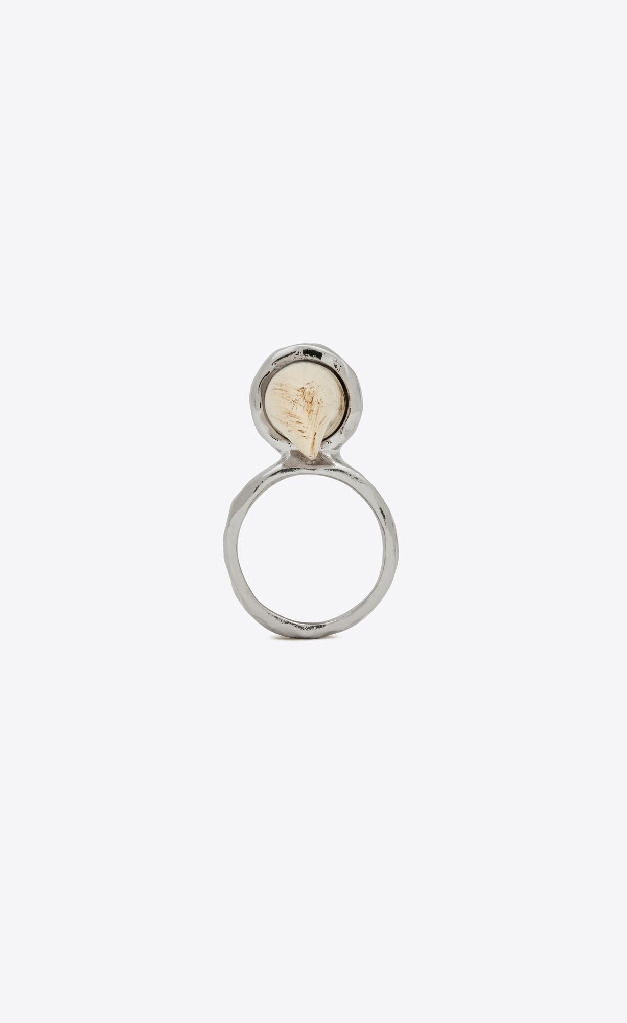 YSL Sharp Horn Ring In Metal And Resin Oxidised Silver And Ivory | 3957804-DX