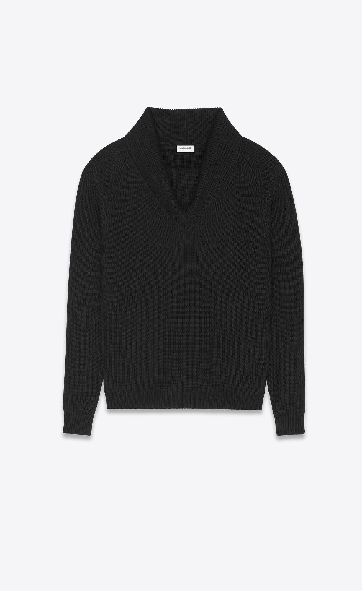 YSL Shawl-neck Sweater In Rib-knit Wool Noir | 6127895-EQ