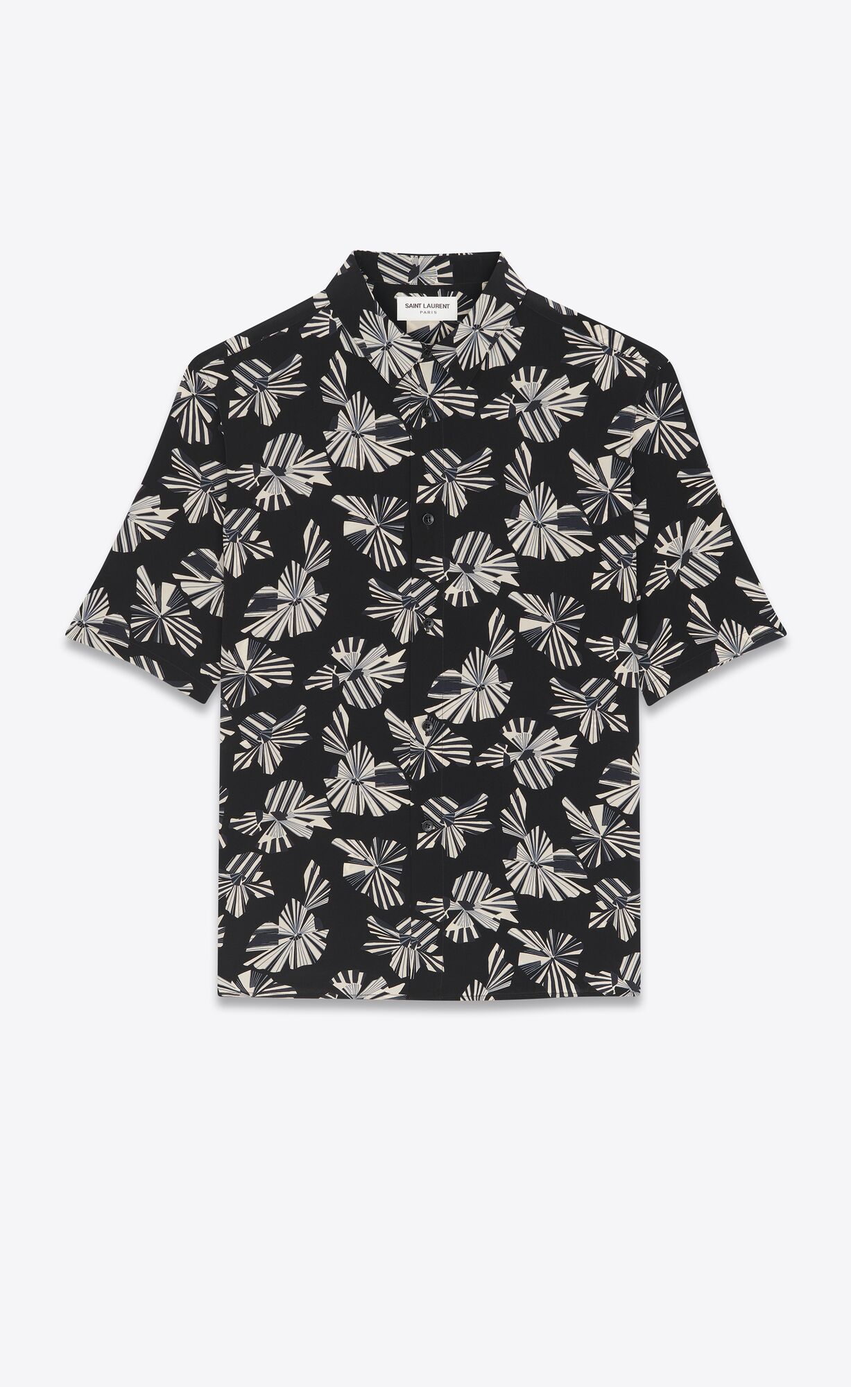 YSL Shirt In Origami Print Silk Noir Craie Gris | 5934710-WB