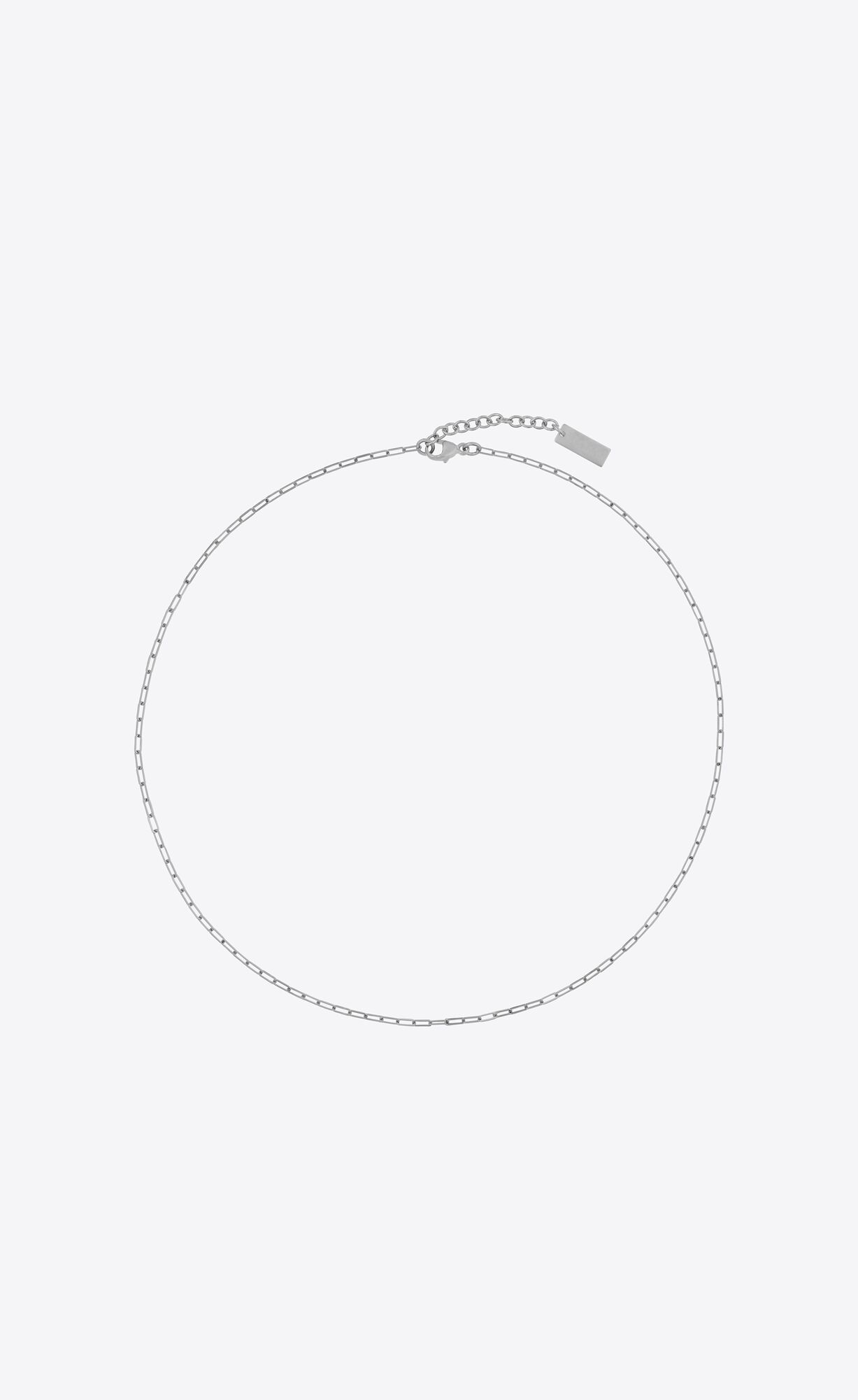 YSL Short Rectangular Chain Necklace In Metal Oxidized Silver | 9143250-MU