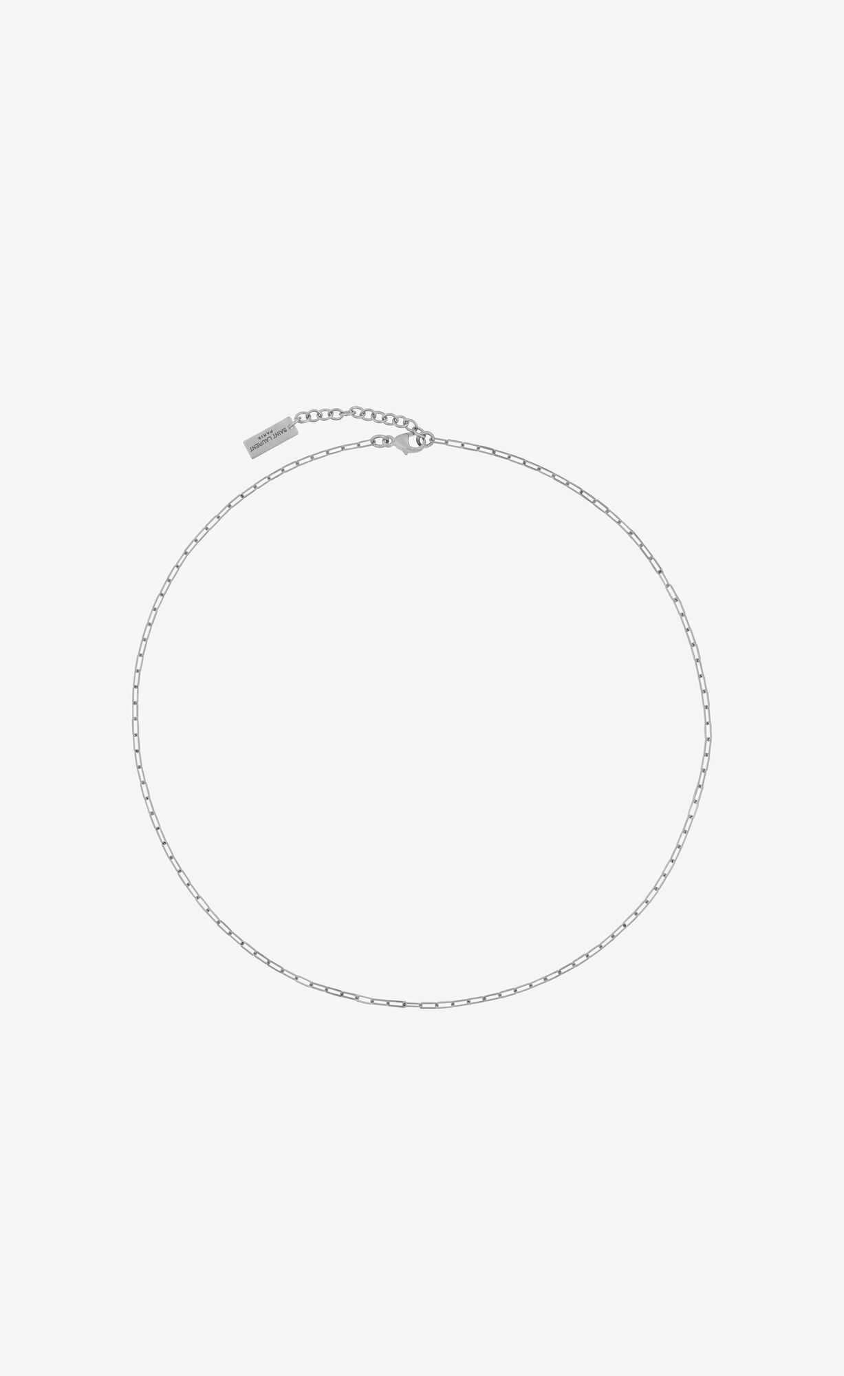 YSL Short Rectangular Chain Necklace In Metal Oxidized Silver | 9143250-MU