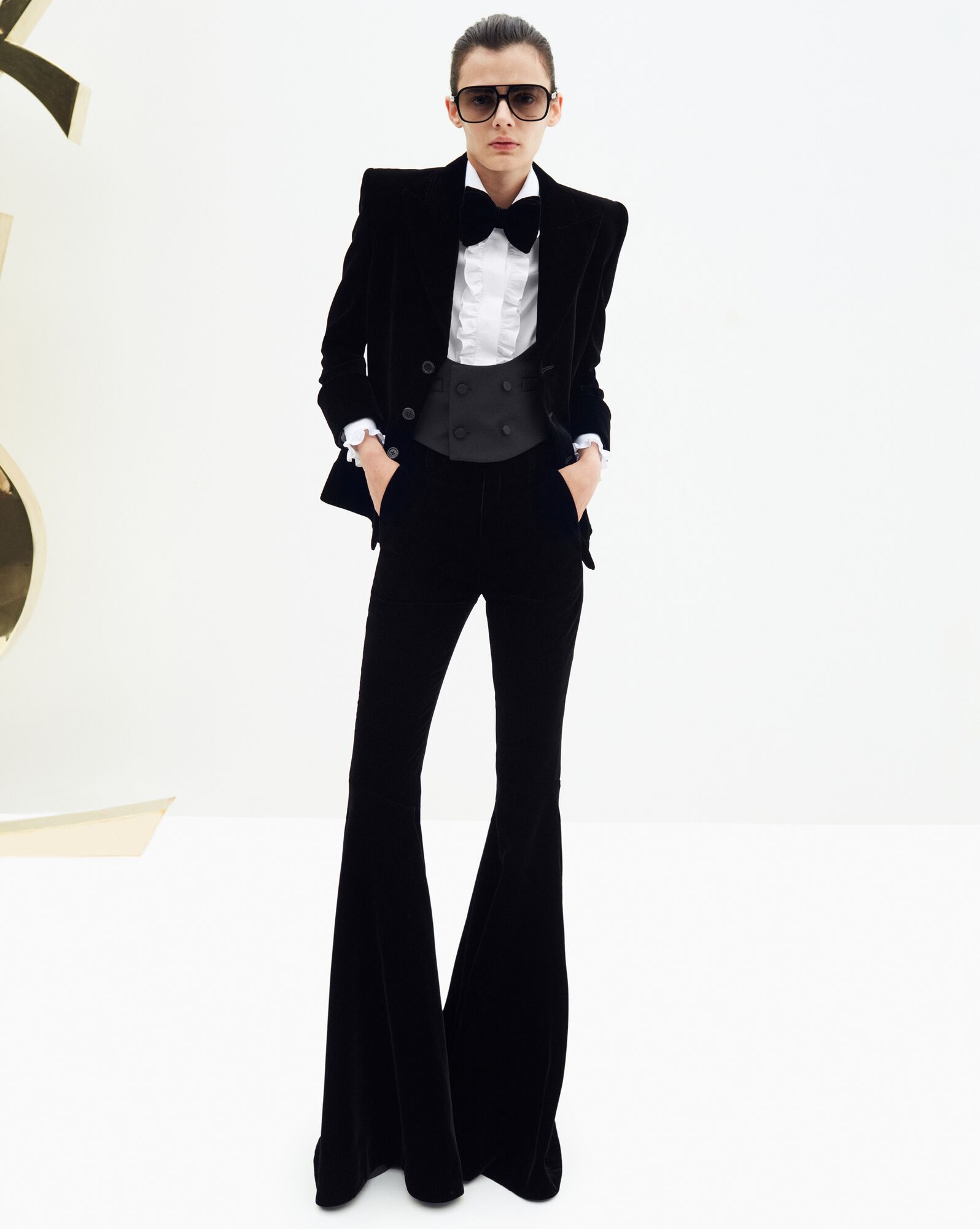 YSL Short Single-breasted Jacket In Cupro Velvet Black | 4512798-CS