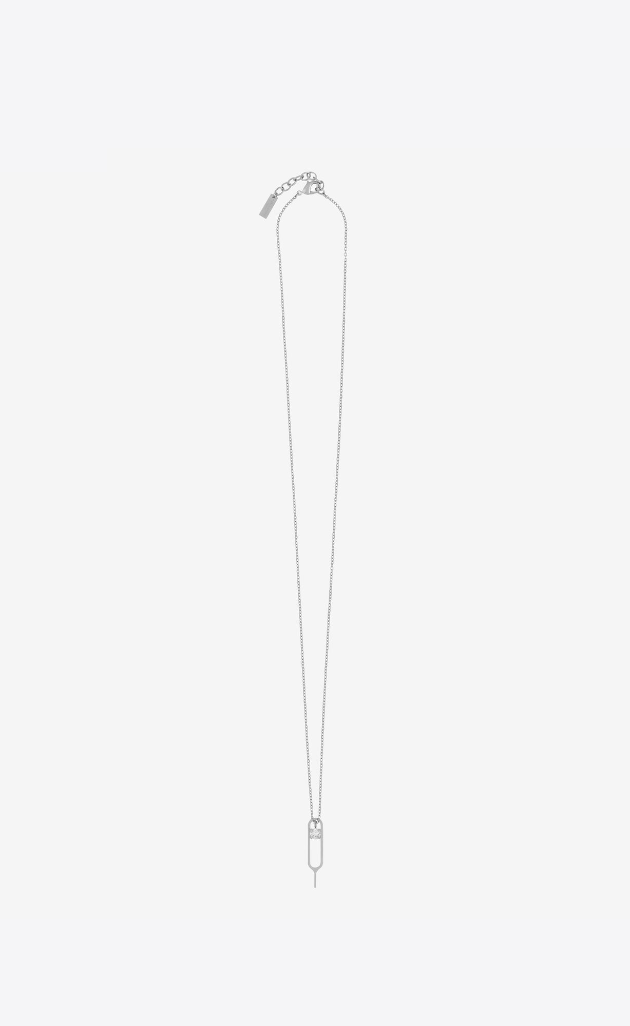 YSL Sim Key And Rhinestone Charm Necklace In Metal Palladium And Crystal | 7320694-GR