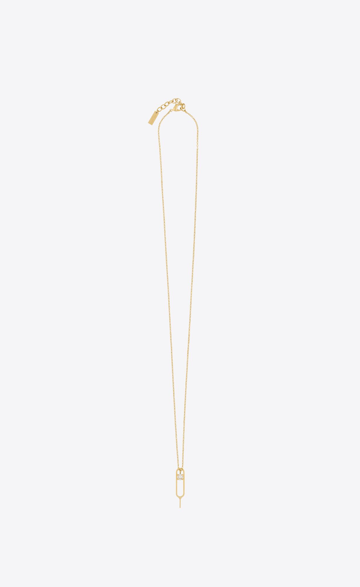 YSL Sim Key And Rhinestone Charm Necklace In Metal Gold And Crystal | 9502631-WH