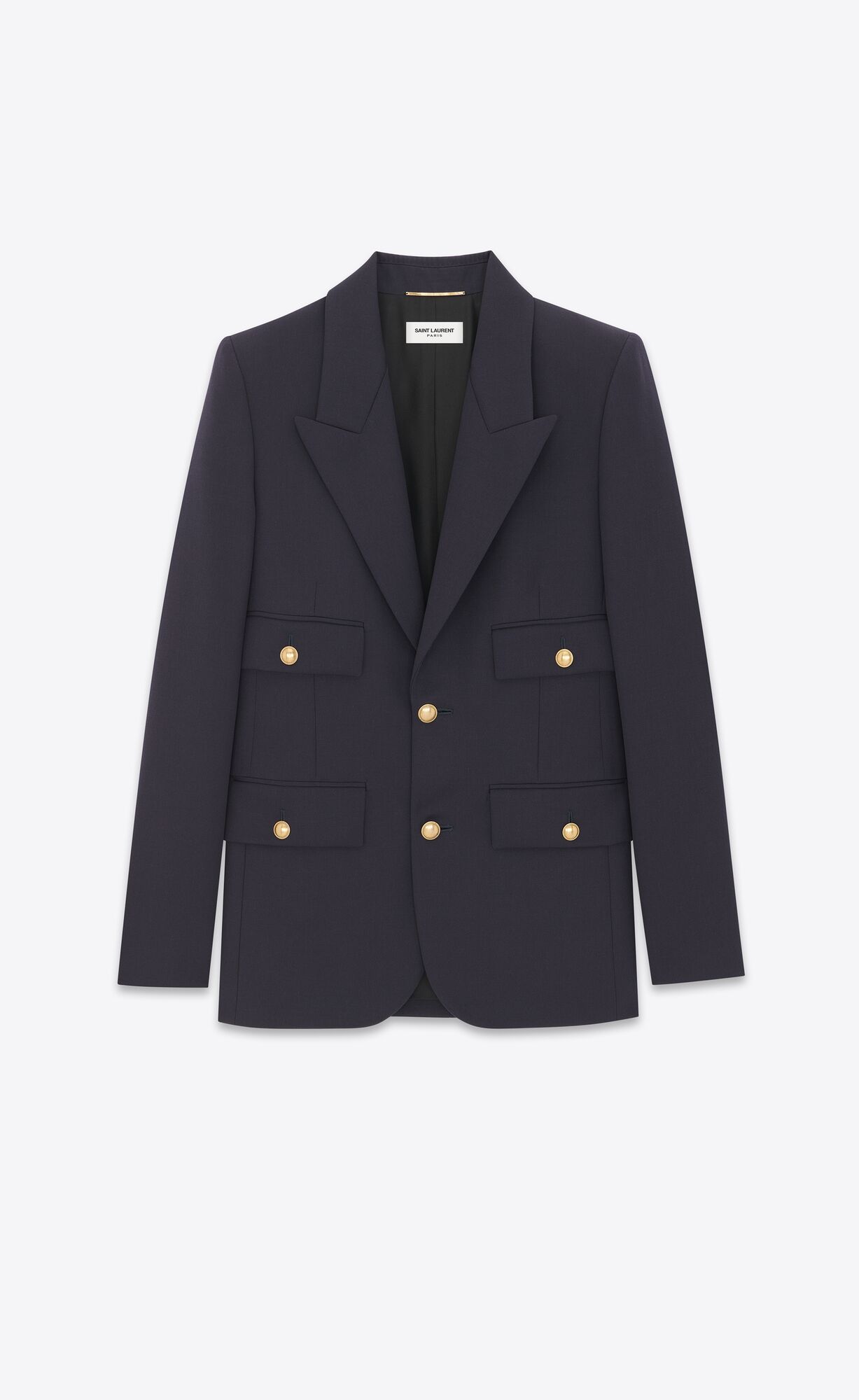 YSL Single-breasted Jacket In Grain De Poudre Marine Fonce | 2031647-NA