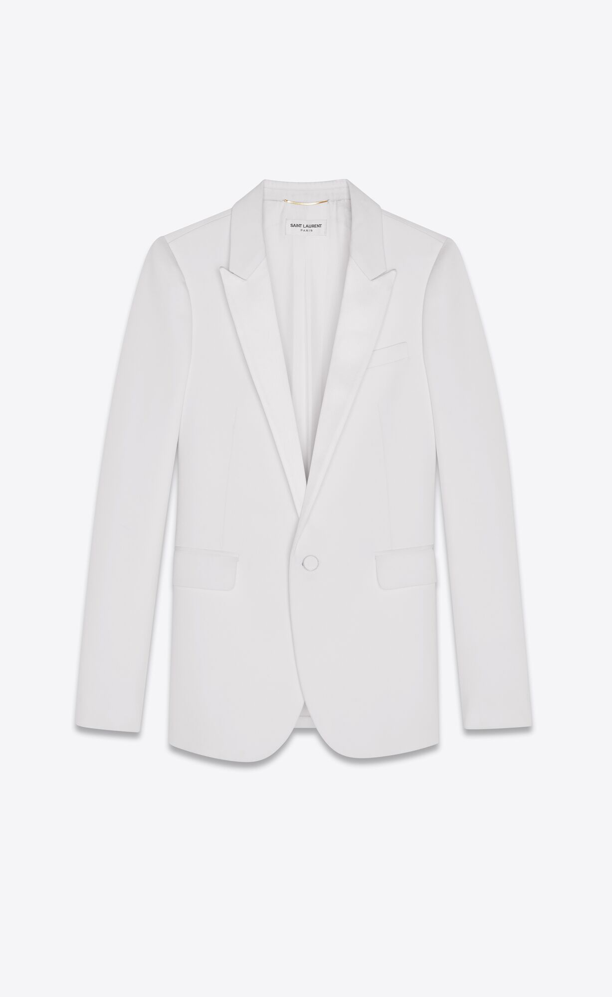 YSL Single-breasted Tuxedo Jacket In Grain De Poudre White | 1280956-RT