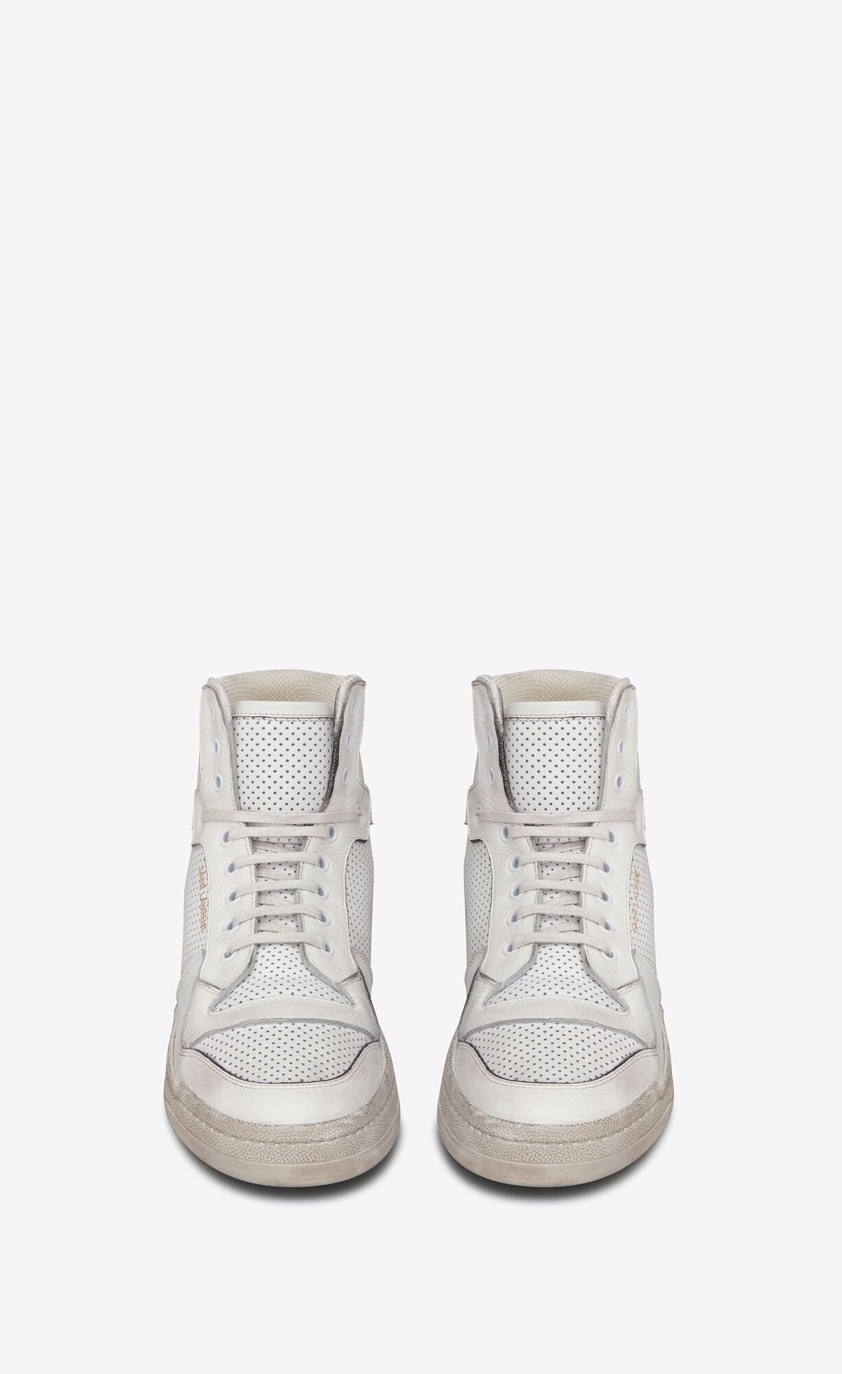 YSL Sl24 Mid-top Sneakers In Used-look Leather Optic White | 7159406-SC