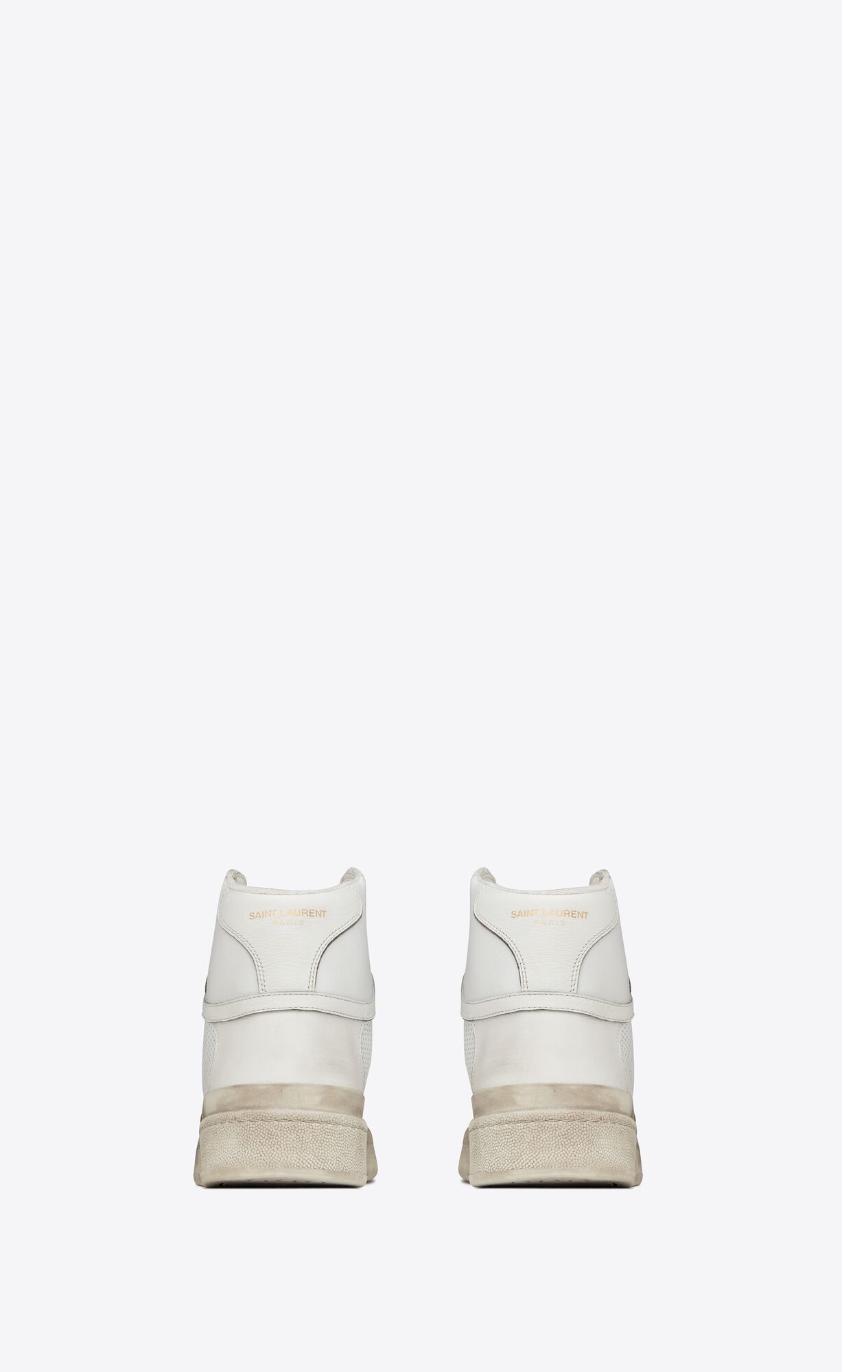 YSL Sl24 Mid-top Sneakers In Used-look Leather Optic White | 7159406-SC