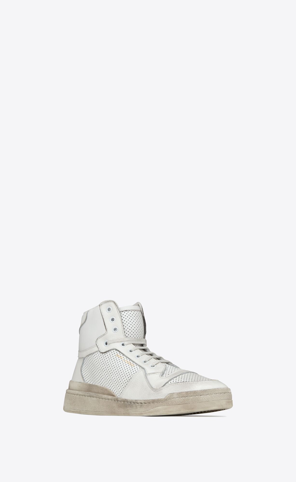 YSL Sl24 Mid-top Sneakers In Used-look Leather Optic White | 7159406-SC