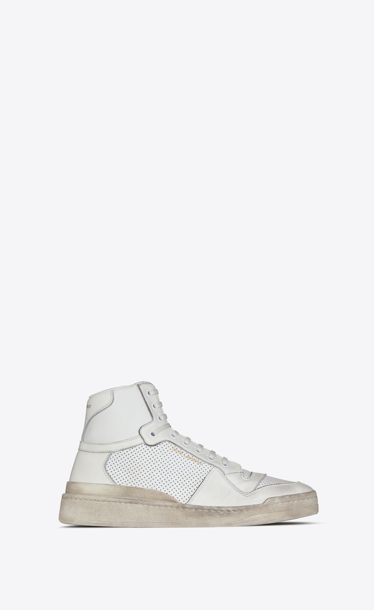 YSL Sl24 Mid-top Sneakers In Used-look Leather Optic White | 7159406-SC
