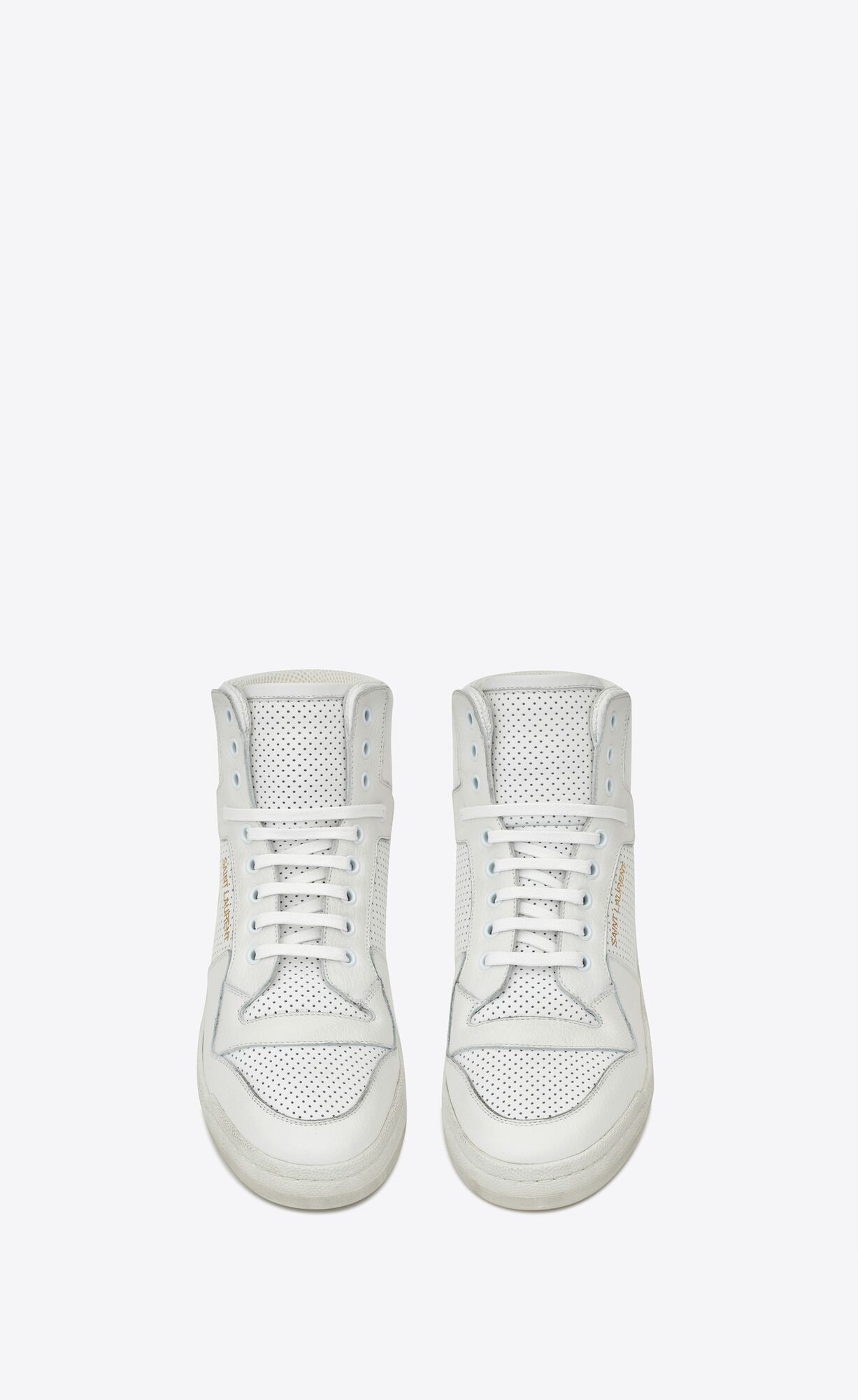 YSL Sl24 Mid-top Sneakers In Used-look Perforated Leather Optic White | 1328754-AT