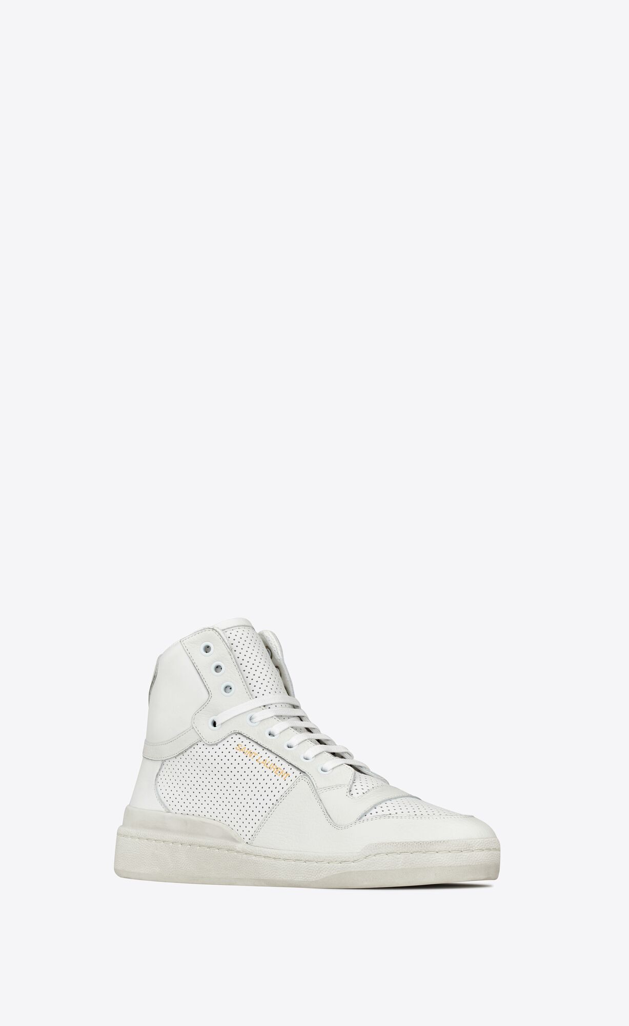 YSL Sl24 Mid-top Sneakers In Used-look Perforated Leather Optic White | 1328754-AT
